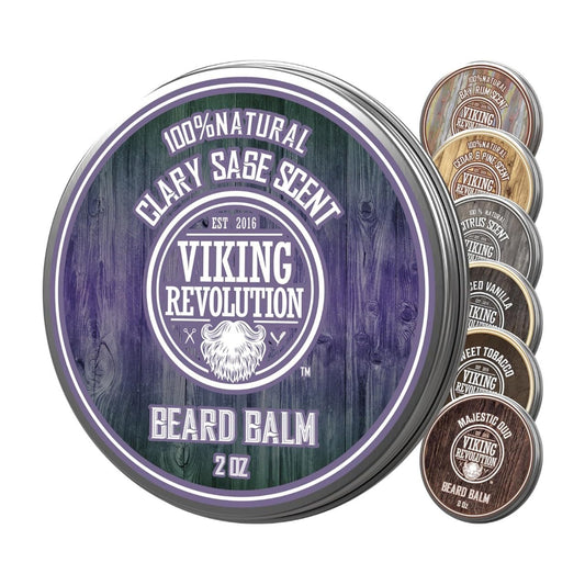Viking Revolution Clary Sage Beard Balm - Beard Butter with Argan Oil, Beard Softener for Men with Jojoba Oil - Beard Moisturizer for Men with Beeswax - Beard Wax for Men (2oz, 1 Pack)