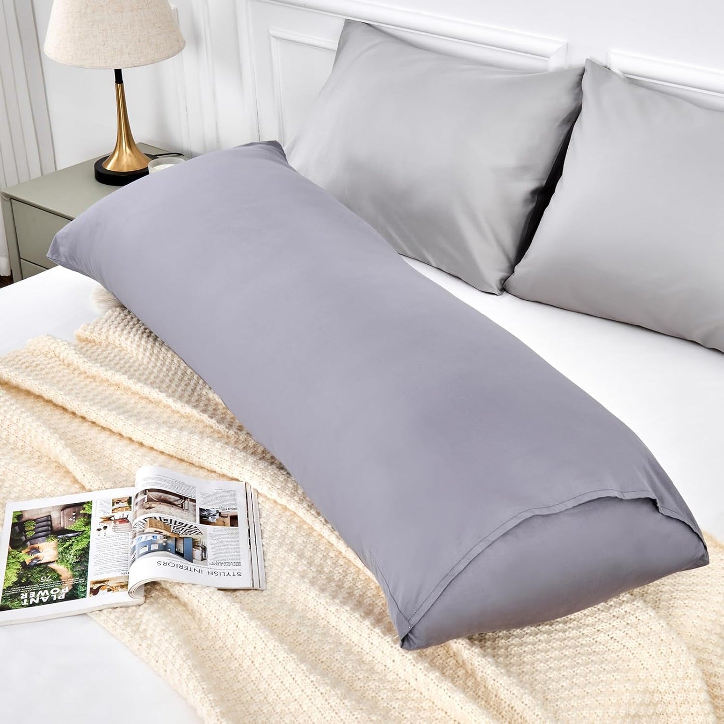 Warmstar Cotton Body Pillow Cover 1 Pack, 600 Thread Count Body Pillow case 20"x54", Long Body Pillow Case Cover Soft Breathable with Envelope Closure,Grey