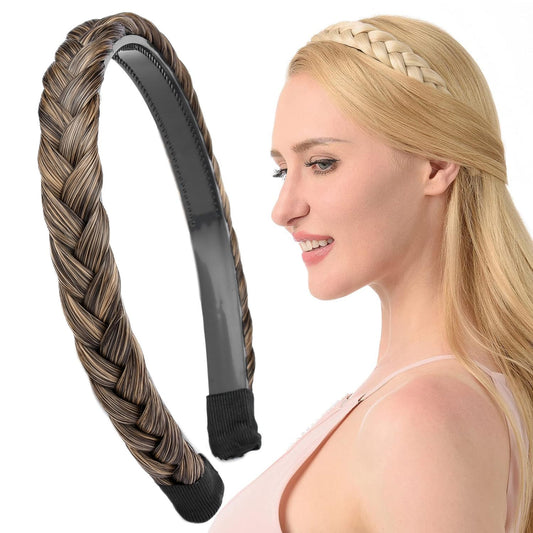 DIGUAN Width 0.9 inches Synthetic Hair Plaited Headband Braid With Teeth Hair Band Accessories for Women Girl (Dark Golden Brown)