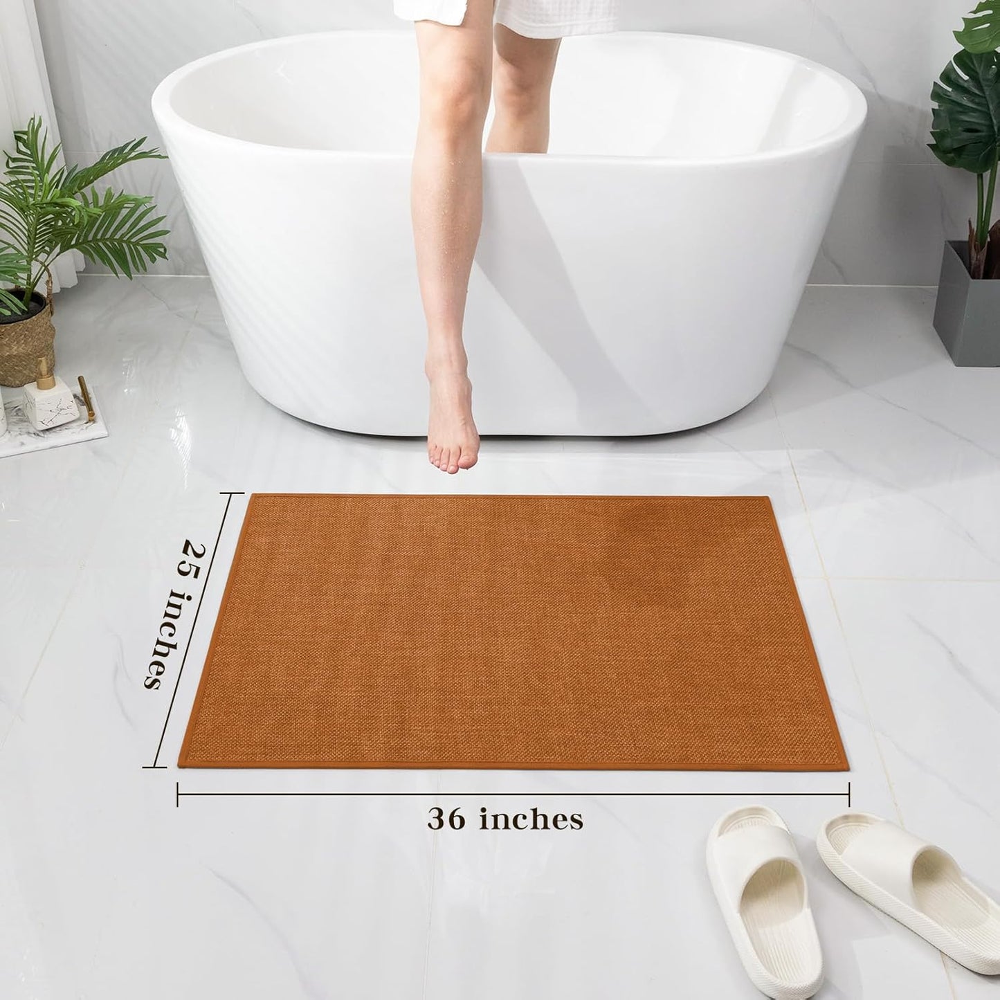 chakme Bathroom Rugs Mat 36x24, Ultra Thin Non Slip Bath Mat Large Quick Dry Absorbent Bath Mat for Bathroom, (Orange, 36"x24")