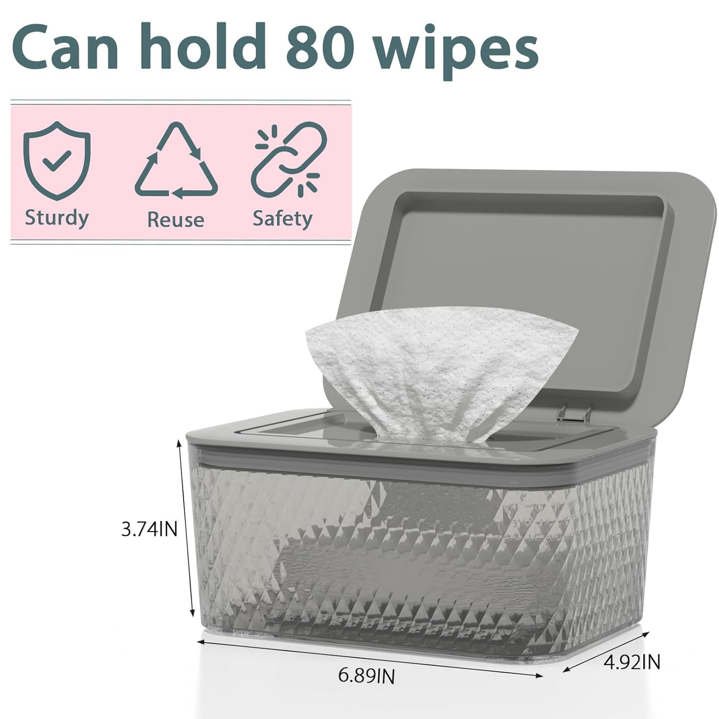 Wipes Dispenser, One-Handed Operation Wipe Holder for Baby & Adult, Seal-Designed Wipes Container for Bathroom Keep Diaper Wipes Fresh (Grey)