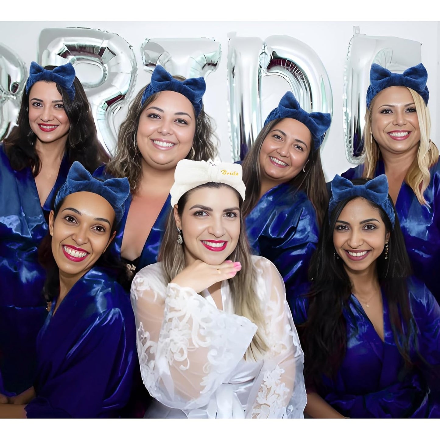 CIEHER Spa Headbands for Bachelorette Party Favors, 8 Pcs Spa Headbands for Bride & Bridesmaid - White & Dark Blue