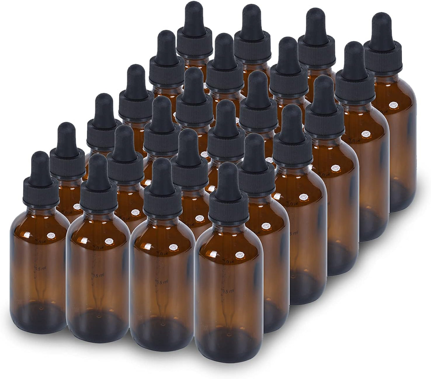 2 oz Dropper Bottle 24 Pack Amber Glass Boston Bottles 60ml with Eye Droppers Black Caps for Essential Oils, Perfume, Leak Proof Travel Bottles for Liquids
