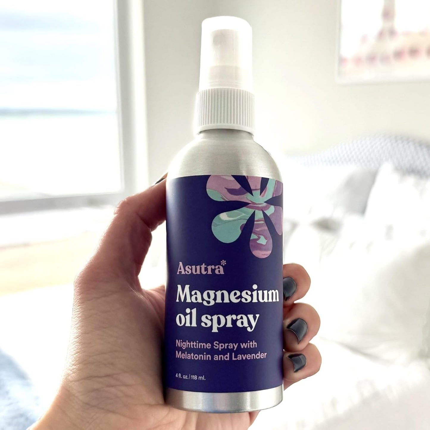 ASUTRA Topical Magnesium Chloride Oil Spray with Lavender and Melatonin, 4 fl oz