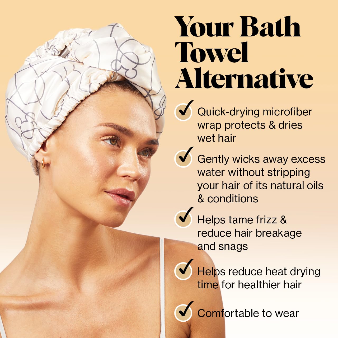 Kitsch Mickey/Minnie x Satin Microfiber Hair Towel Wrap for Women - Super Absorbent, Quick Dry, Anti-Frizz, for Long & Short Hairs, Turbans for Women, Hair Wrap - Mickey Maze