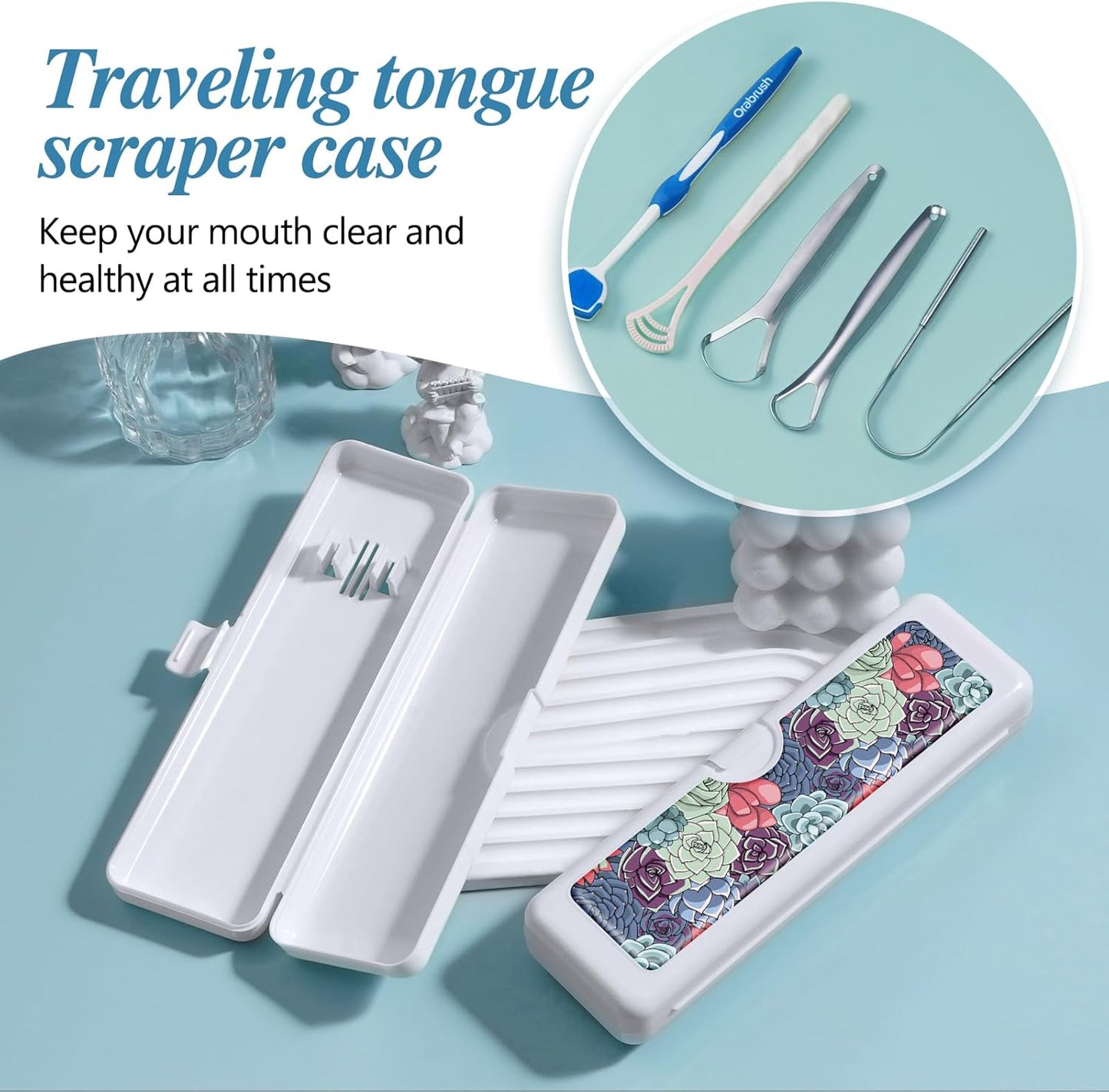 Toothbrush Travel Case - Colorful Pattern, Holder and Covers for Toothbrushes, Includes Tongue Scraper Case