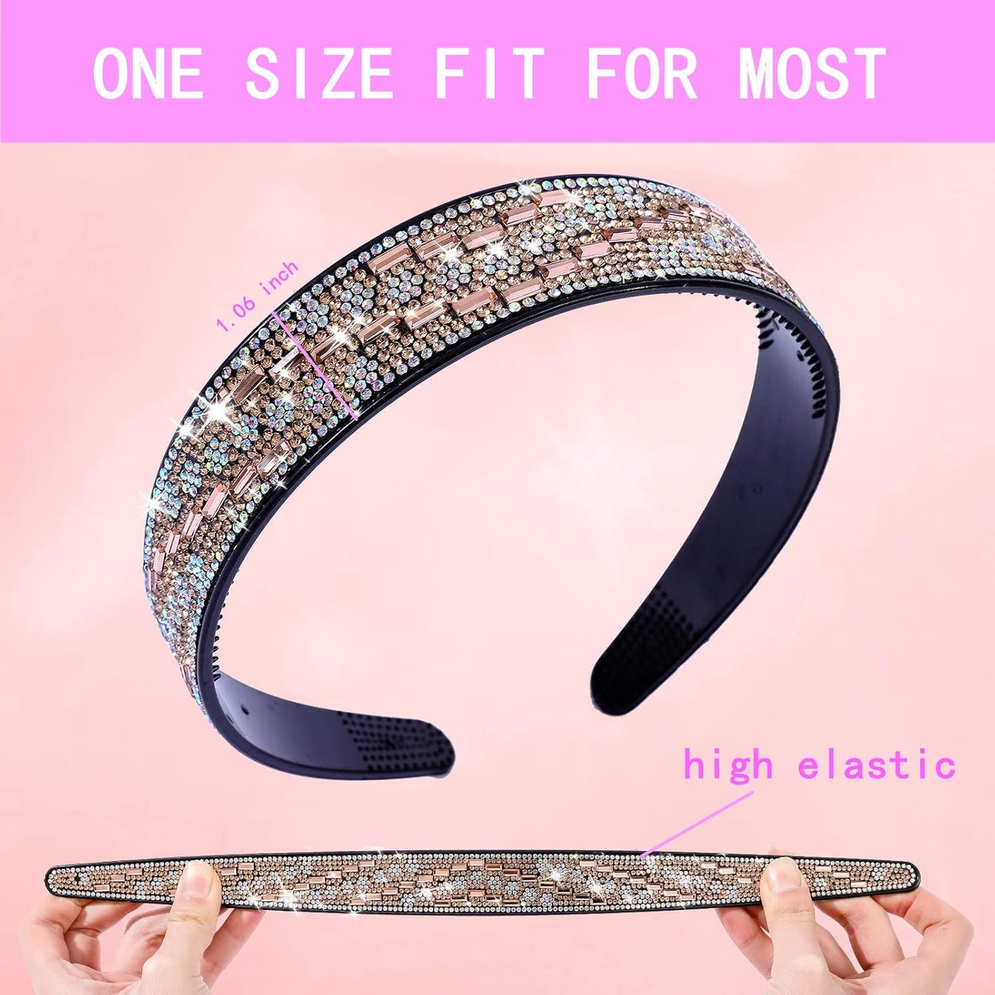 Rhinestone Headbands for Women Sparkly,4PCS Crystal Headband Non Slip Tooth Hair Bands Rhinestone Hair Hoop,Comfortable Daily Prom Party Head Accessories