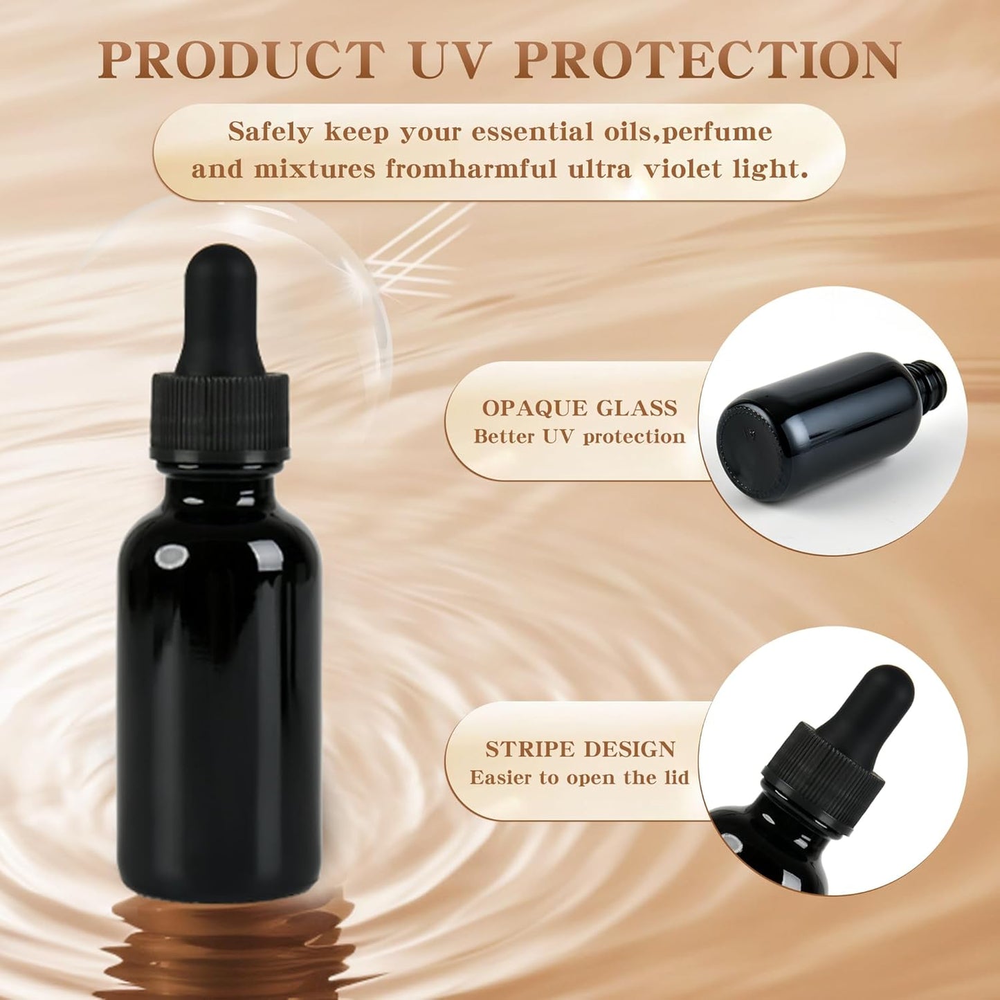 BILLIONSTARS 24 Pack 2oz Glass Boston Round Bottle with Graduated Calibrated Glass Pipettes - UV Black - Tincture Bottles for Essential Oils, Liquids - Leakproof Travel Bottles