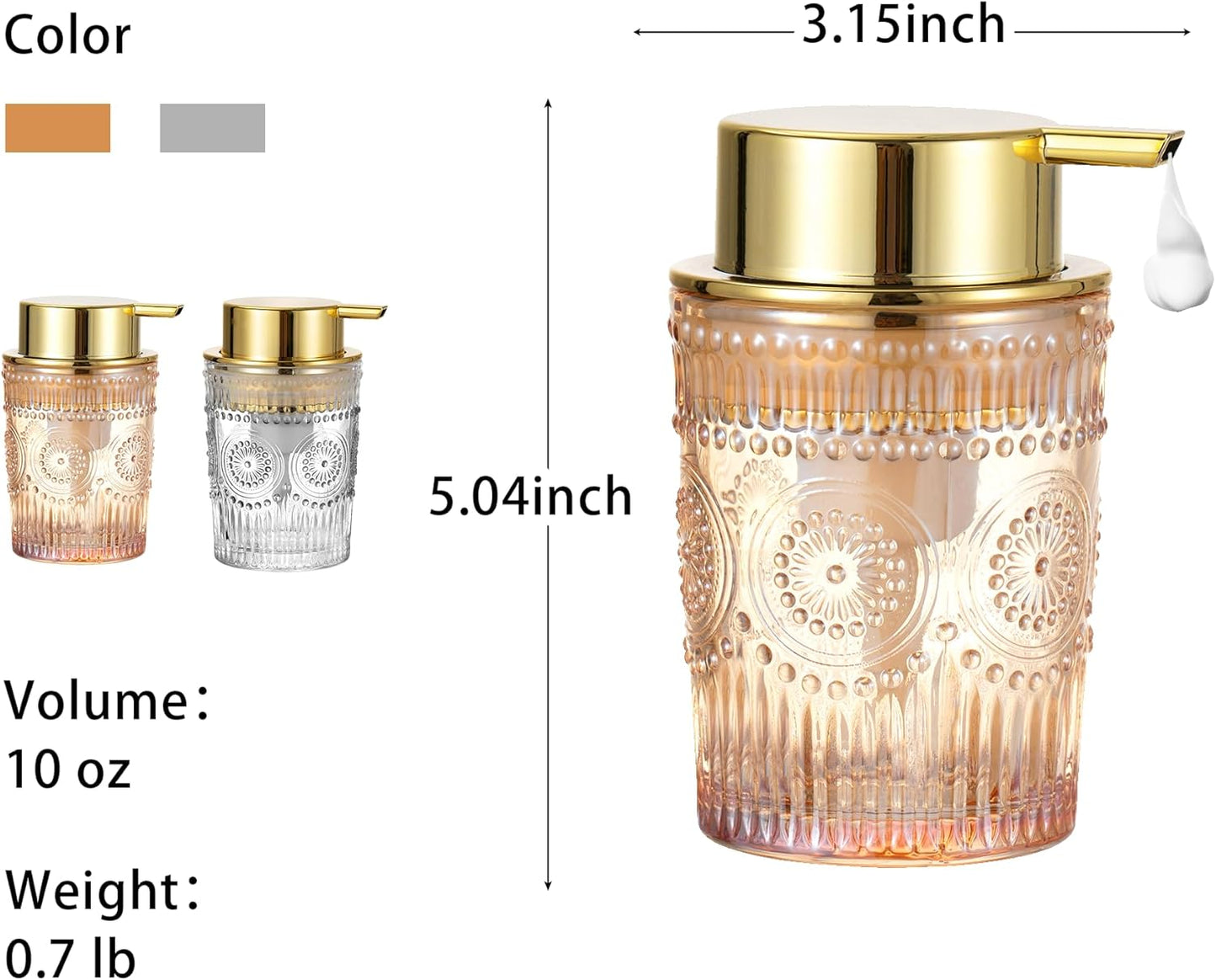 Glass Foam Soap Dispenser - Toothbrush Holder & Refillable Lotion Dispenser (S-Gold-Foaming)