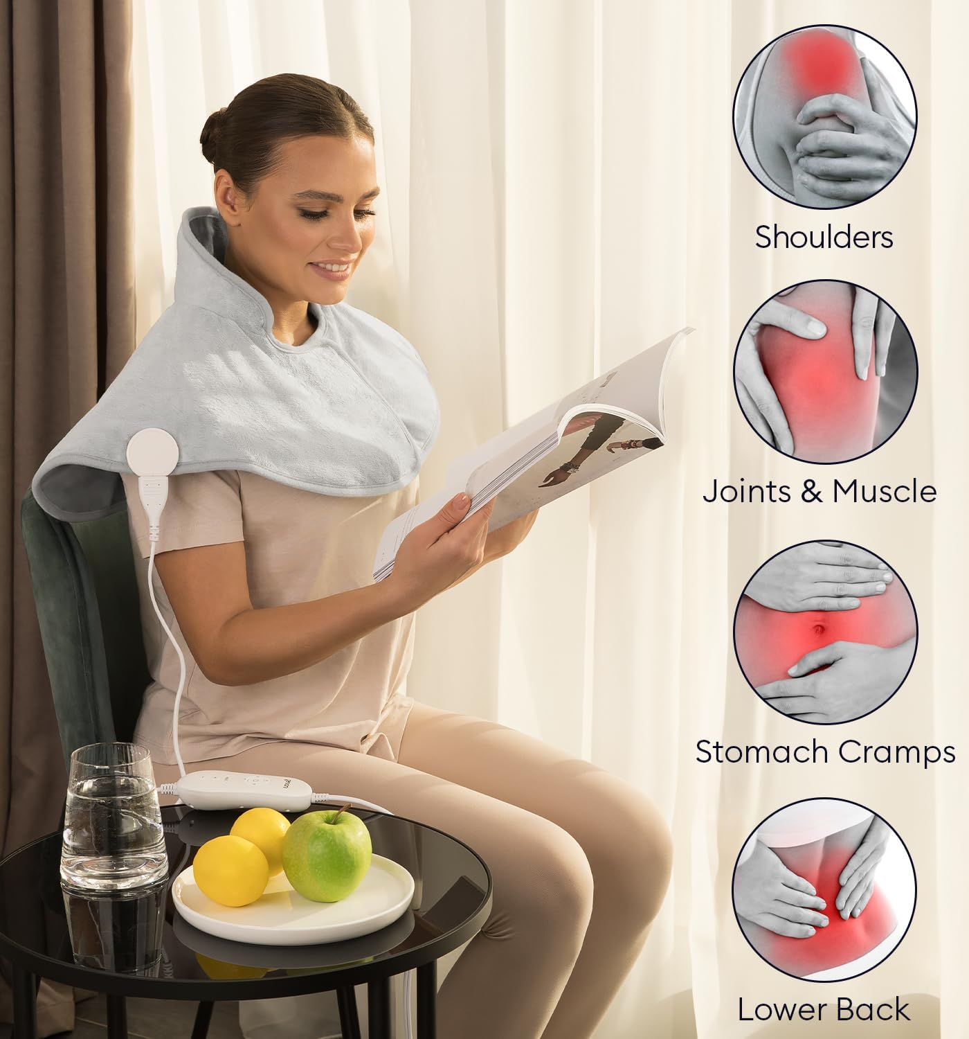 GENIANI Electric Throw - Heating Pad for Neck and Shoulders, Large Heated Pad for Neck Pain, Shoulder Heating Wrap with 4 Auto Shut-Off, 6 Heat Settings, Pain Relief - 22"x24"