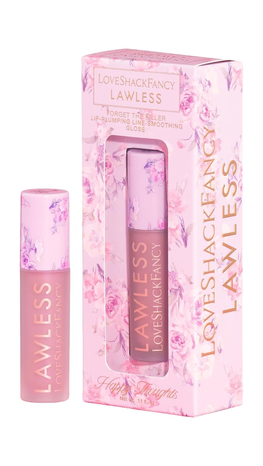 Lawless Women's x LoveShackFancy Forget The Filler Lip Plumping Gloss, Happy Thoughts, Pink, 0.11 Ounce