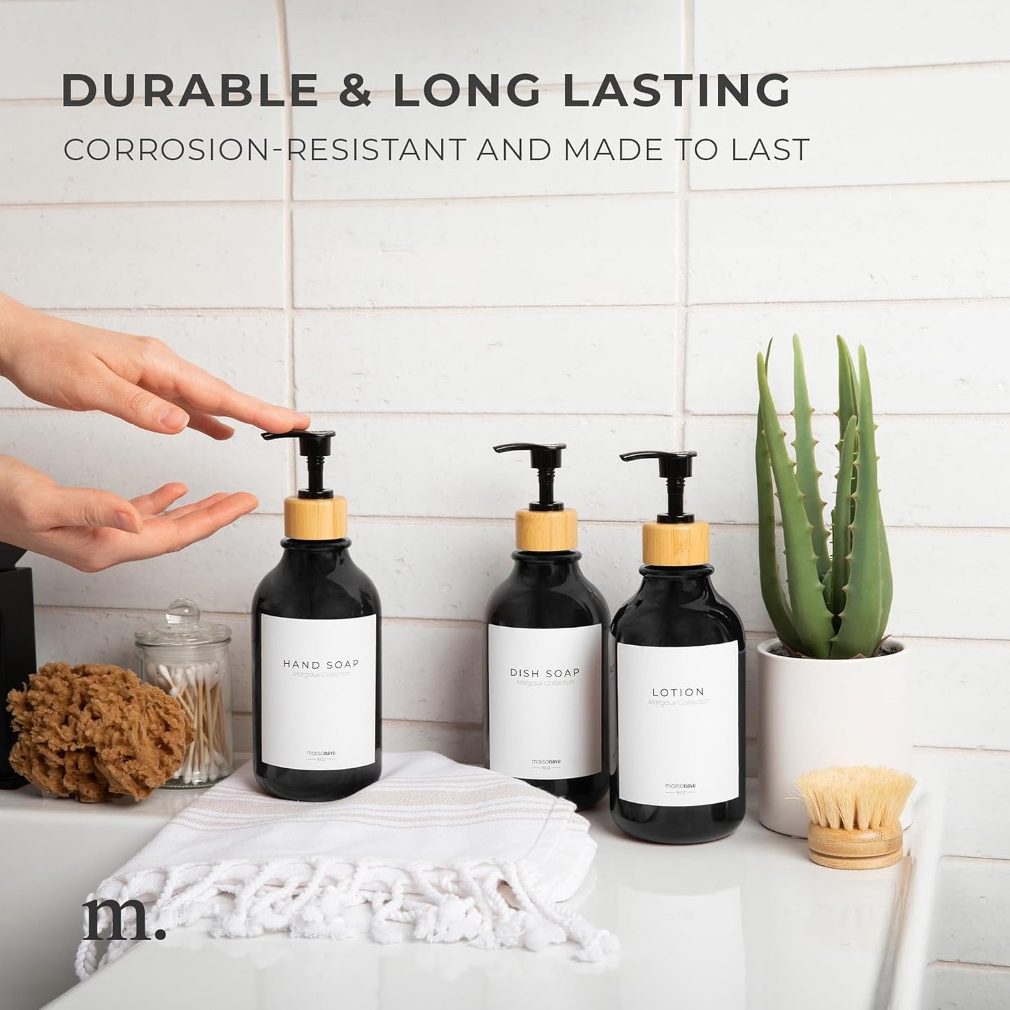 MaisoNovo Soap Pump Replacement - 2X Black Bamboo Pumps - Pump Dispenser - Soap Dispenser Pump Replacement - Stainless Steel Soap Pump - Pump for Soap Dispenser