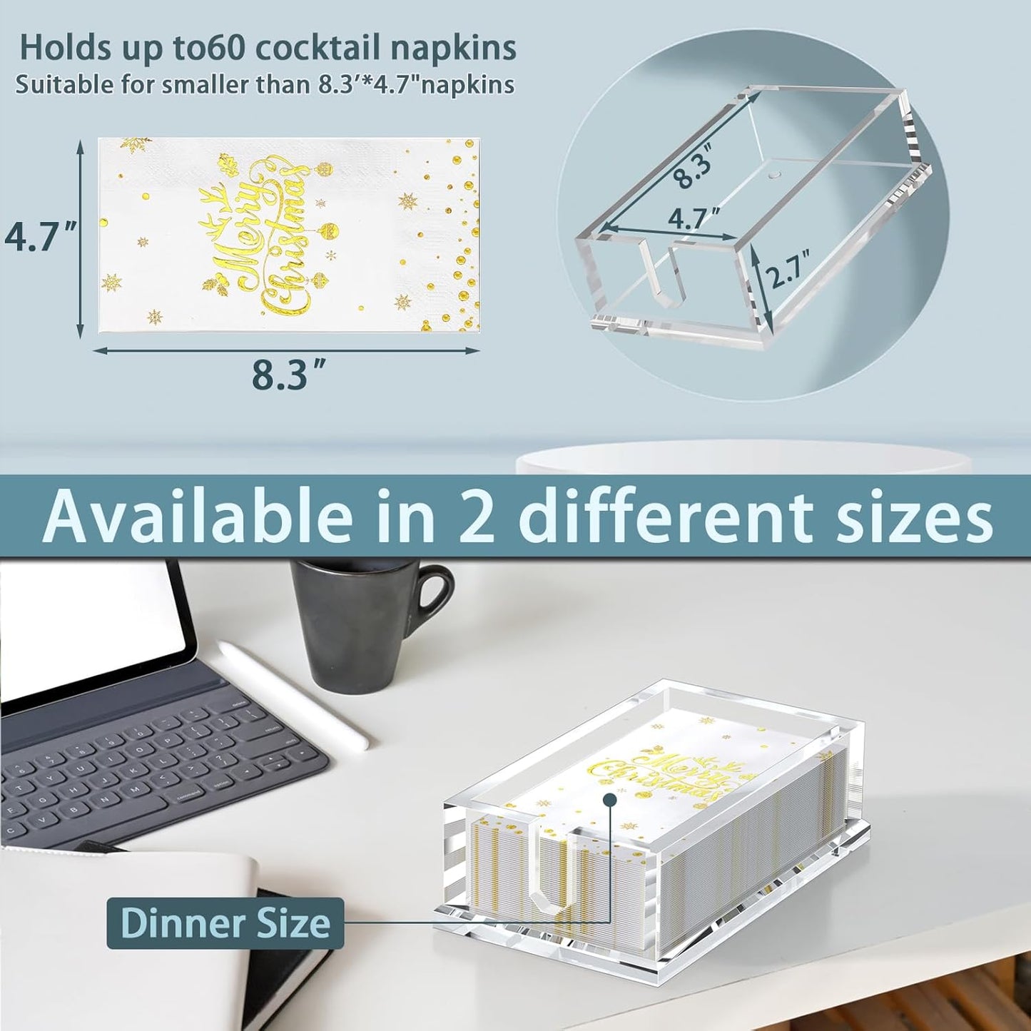 Napkin Holder for Table, Acrylic Napkin Paper Towel Holder for Kitchen, Clear Acrylic Guest Towel Holder Tray for Bathroom, Cocktail Napkin Holder for Dinner (Rectangle Clear 0.4+0.47in Thickness)