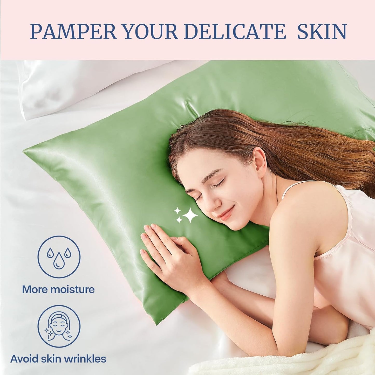 BEDELITE Satin Pillowcase for Hair and Skin, Super Soft Similar to Silk Pillow Cases 4 Pack with Envelope Closure, Cooling Pillowcases for Women Men (20"x36" King Size, Sage Green)