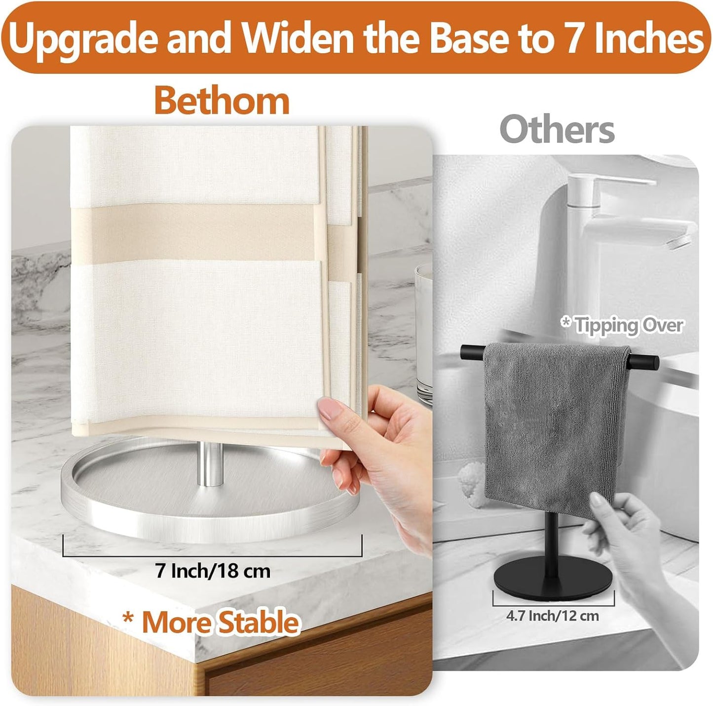 Hand Towel Holder, Stainless Steel Countertop Towel Stand for Bathroom, S-Shape Free Standing Towel Rack Bar Holds 2 Towels for Kitchen, Brushed Nickel