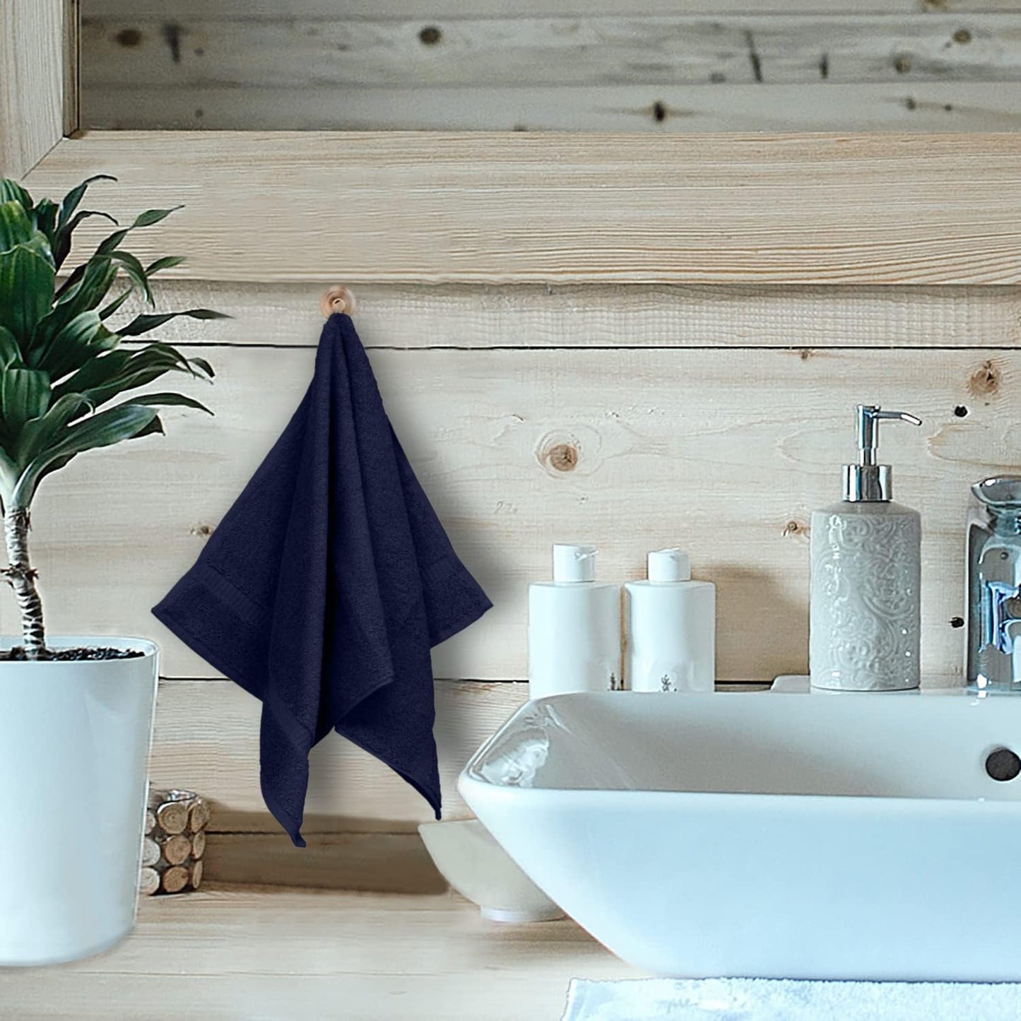 Monogrammed Hand Towel, Personalized Initial Gift, Extra Absorbent 100% Turkish Cotton - Soft Terry Finish - Set of 2 - White Block Initial J - Embroidered on Navy Blue Towels