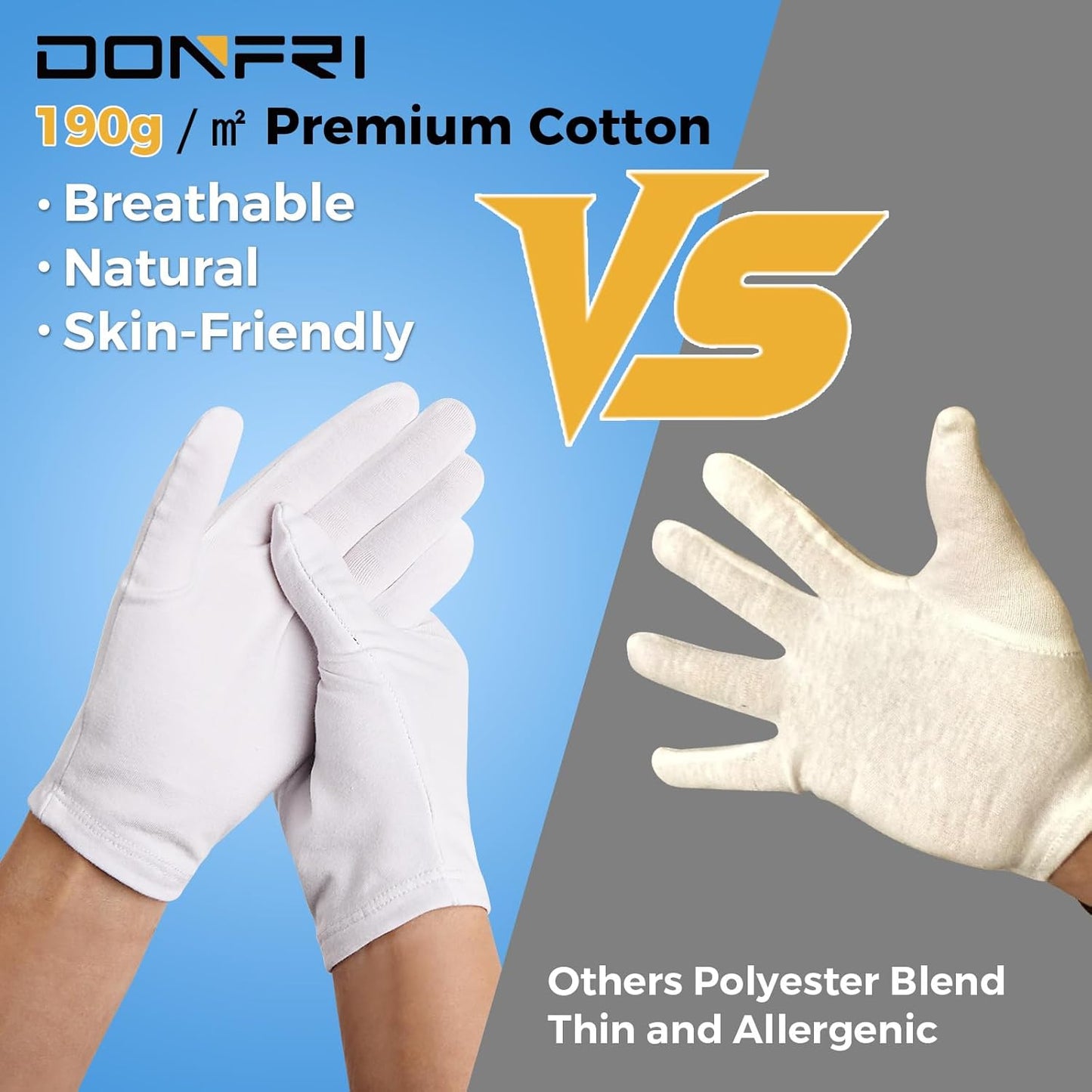 Donfri 2 Pairs White Moisturizing Gloves Overnight Cotton Gloves for SPA, Dry Hands Eczema, Hand Care, Day and Night Healing，Reusable