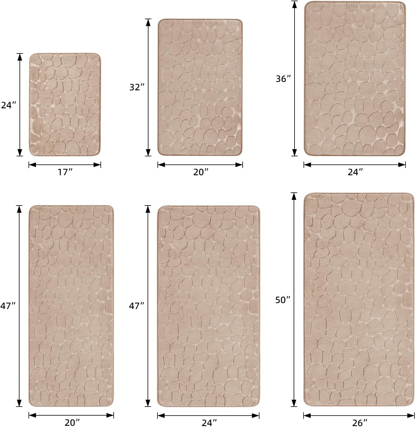 YIHOUSE Memory Foam Runner Rug, Cobblestone Bathroom Runner Rugs Super Water Absorbent Bath Mats for Bathroom Machine Washable Bath Rugs Runner for Hallway Bedroom Laundry Room(24 x47,Khaki)