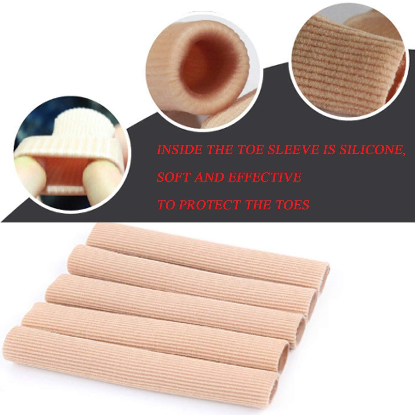 5 Pieces Toe Cushion Fabric Toe Tubes Finger Sleeves Protector with Fabric and Gel Cushion for Corns, Blisters, Calluses, Hammer Toes and Fingers Protectors (L Size)