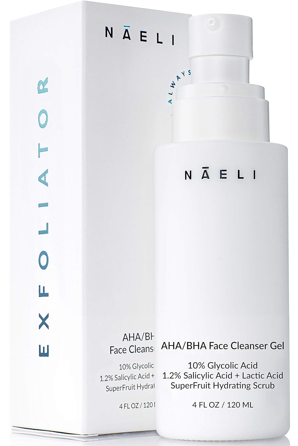 NAELI AHA/BHA Exfoliating Face Wash - 10% Glycolic Acid & Salicylic Acid Cleanser, Anti Aging Acne & Wrinkle Reducing Facial Exfoliant, Pore Minimizer & Brightening Gel, 4 oz