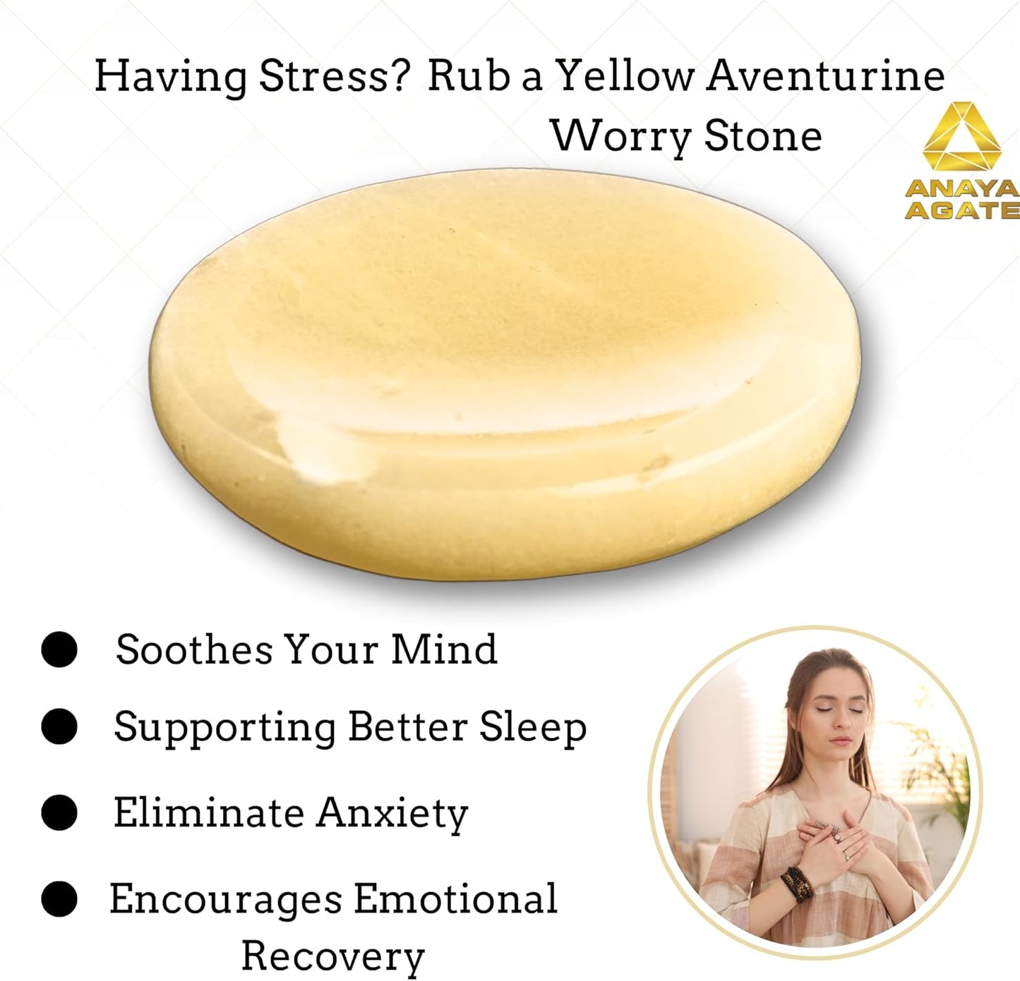 Yellow Aventurine Worry Stones – Crystal Thumb Worry Stone for Anguish, Stress – Relaxing and Soothing Balance Stones for Meditation, Stress Relief – Healing Stones and Crystals for Men & Women