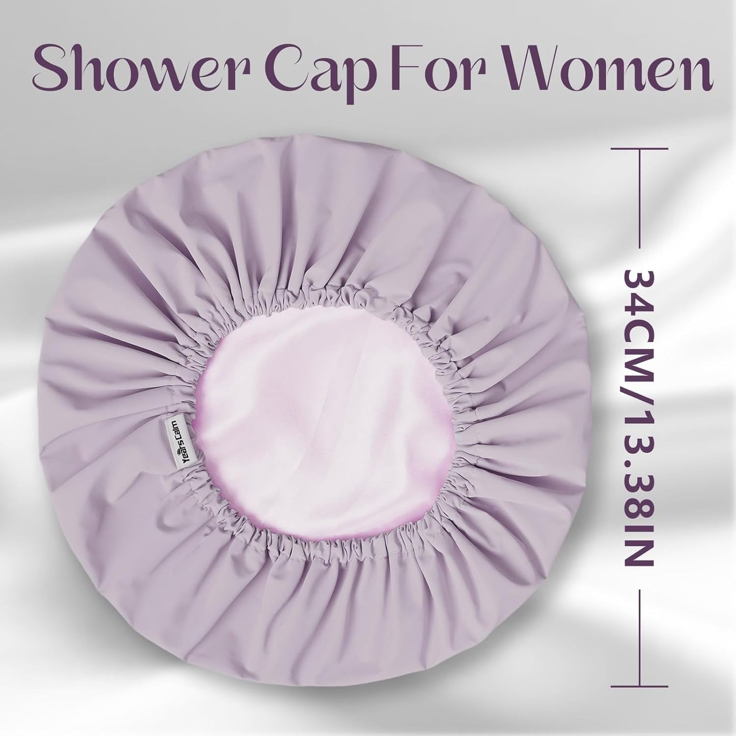 Years calm Shower Cap Reusable Waterproof, Double-Layer Hair Cap, with Elastic Band, Ideal for Shower, Spa, Travel & Cleaning (Light purple, One Size)