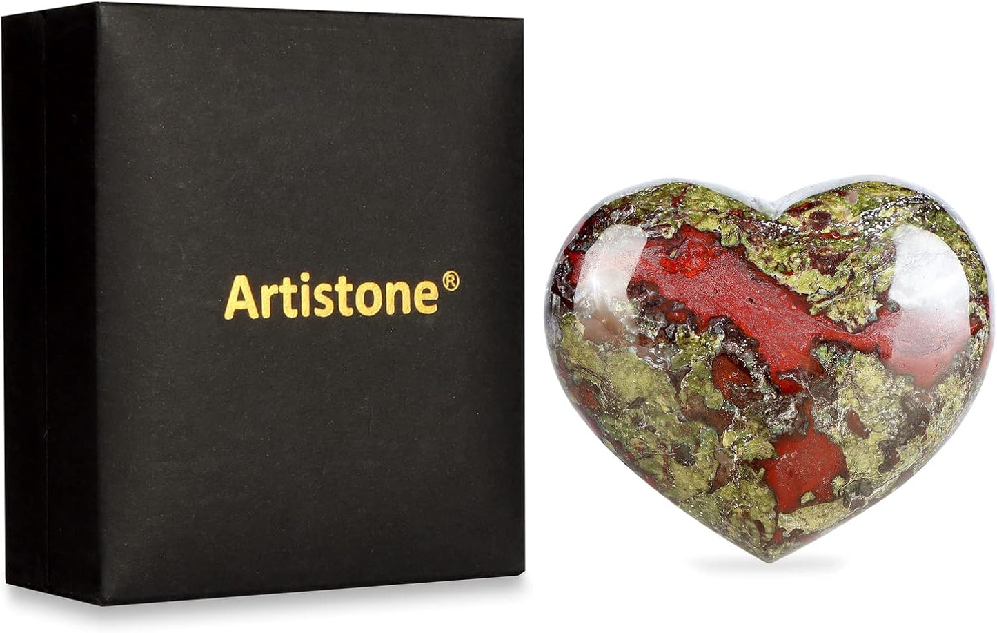 Artistone Dragon Blood Stone Crystals Heart 2Inch Healing Crystal Heart Stones Polished Pocket Love Gemstones Chakra Reiki Energy Balancing Meditation Gift
