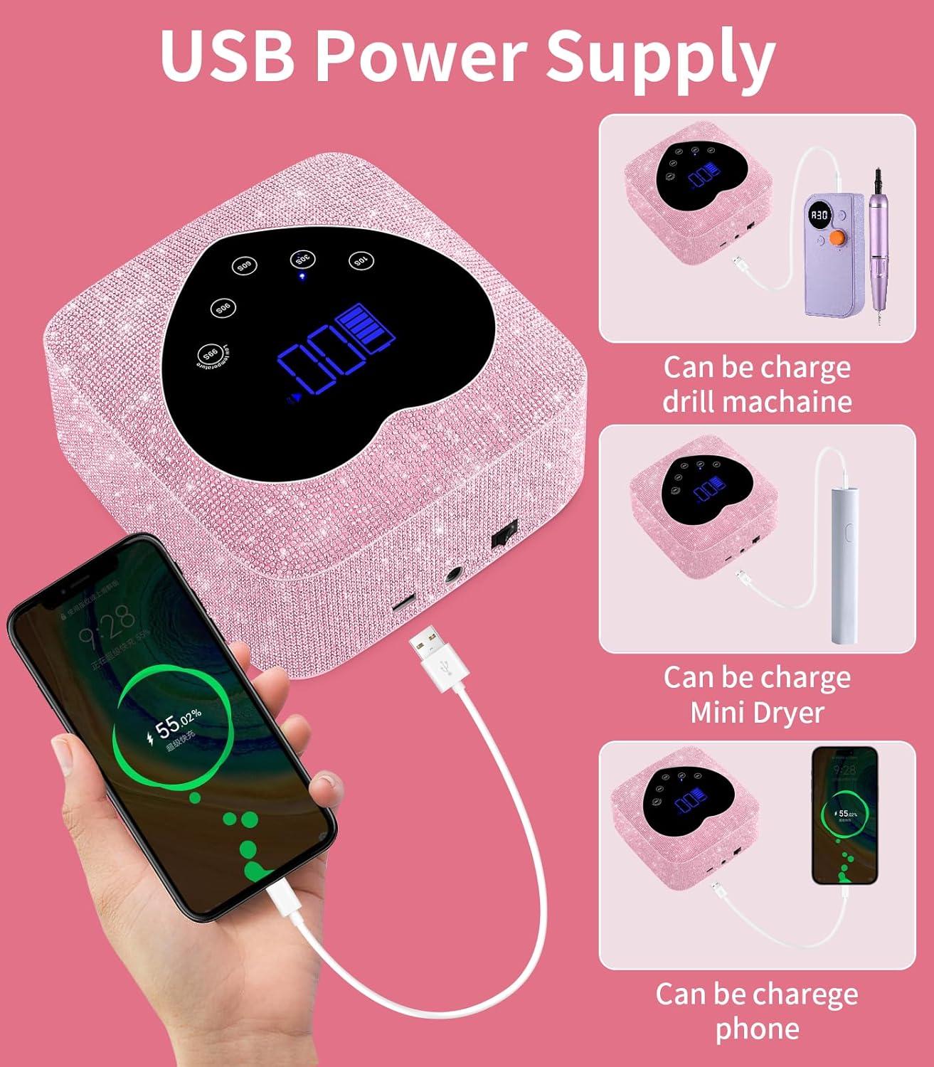 UV Light for Nails, 74W Cordless Rechargeable UV Nail Lamp, Fast Nails Dryer Curing Lamp for Salon & Home, Gel Nail Polish UV Light with 5 Timer Setting, Touch Control & Auto Sensor