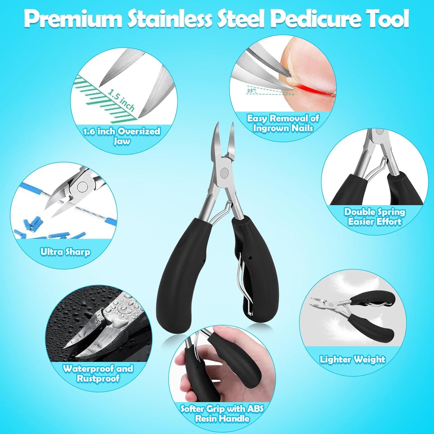 Modacraft 11-Piece Toenail Care Kit - Effective Ingrown Toenail Treatment with Toenail Clippers for Thick Toenails, Corrector & Other Pedicure Tools for Feet and Hand