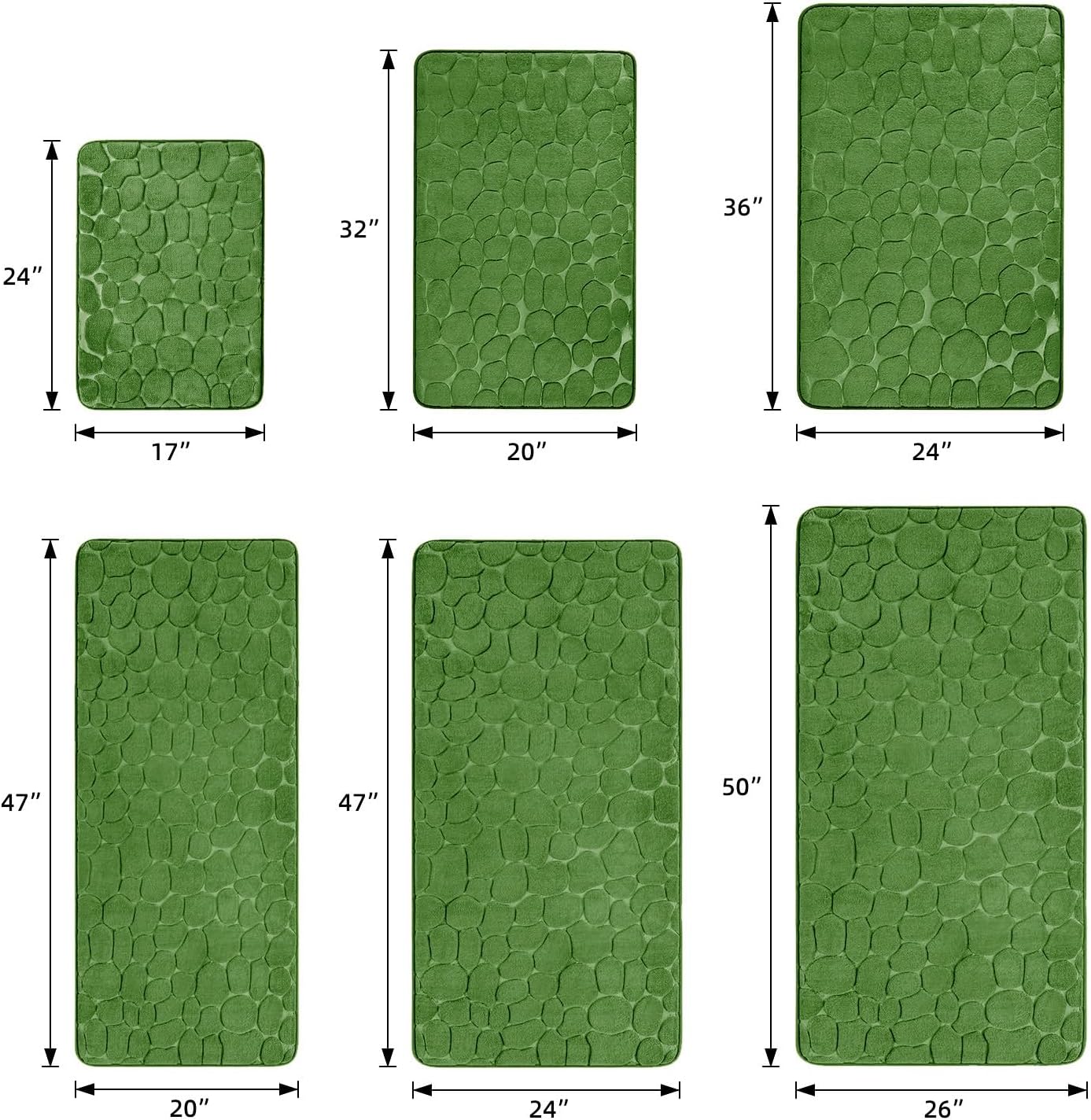 YIHOUSE Memory Foam Bath Mat Cobblestone Bathroom Rugs Super Water Absorbent Bath Mats for Bathroom Machine Washable Bath Rugs(17 x 24,Green)