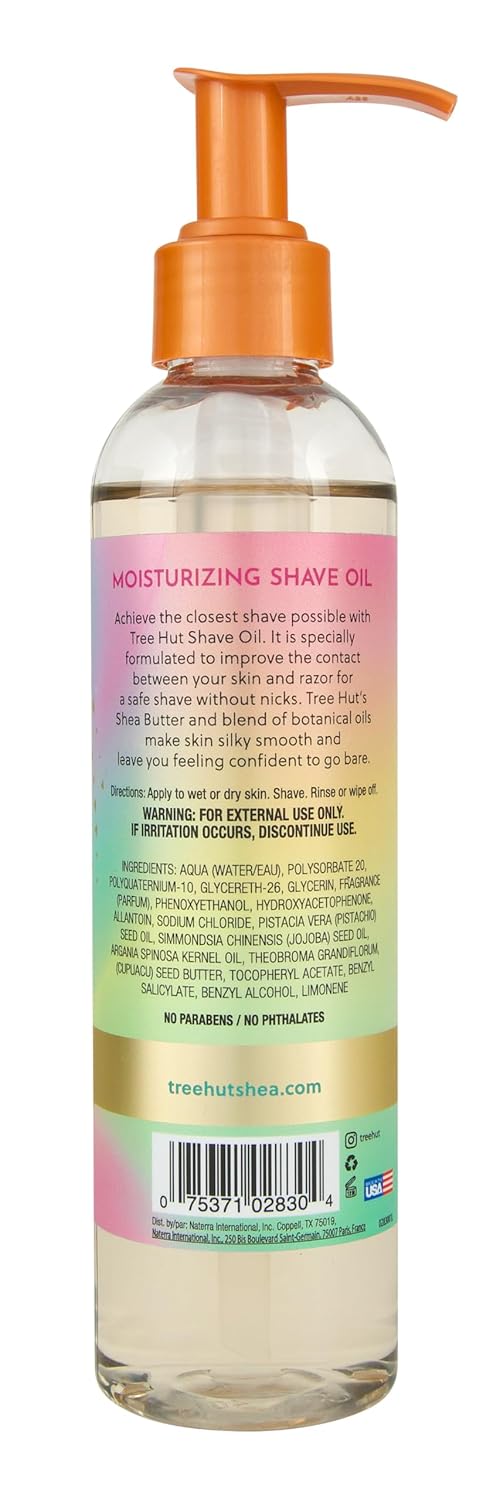 Tree Hut Tropic Glow Moisturizing Shave Oil, Warm Scent with Almond, Golden Amber, and Sandalwood, Smooth Glide for Close Shave and Soft Skin, 7.7 fl oz