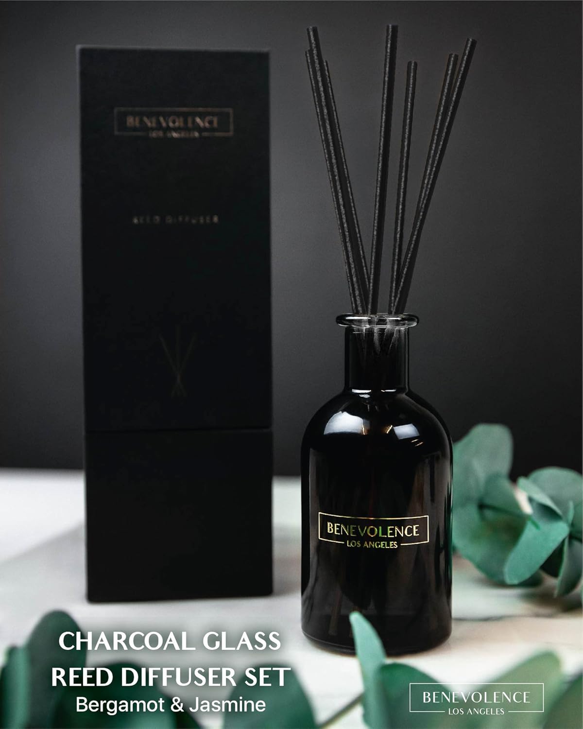 Benevolence LA Reed Diffusers for Home, Bergamot & Jasmine Relaxing Fragrance | Aromatherapy Reed Diffuser Sticks with Gift Box, Scented Sticks for Bathroom | Home Décor