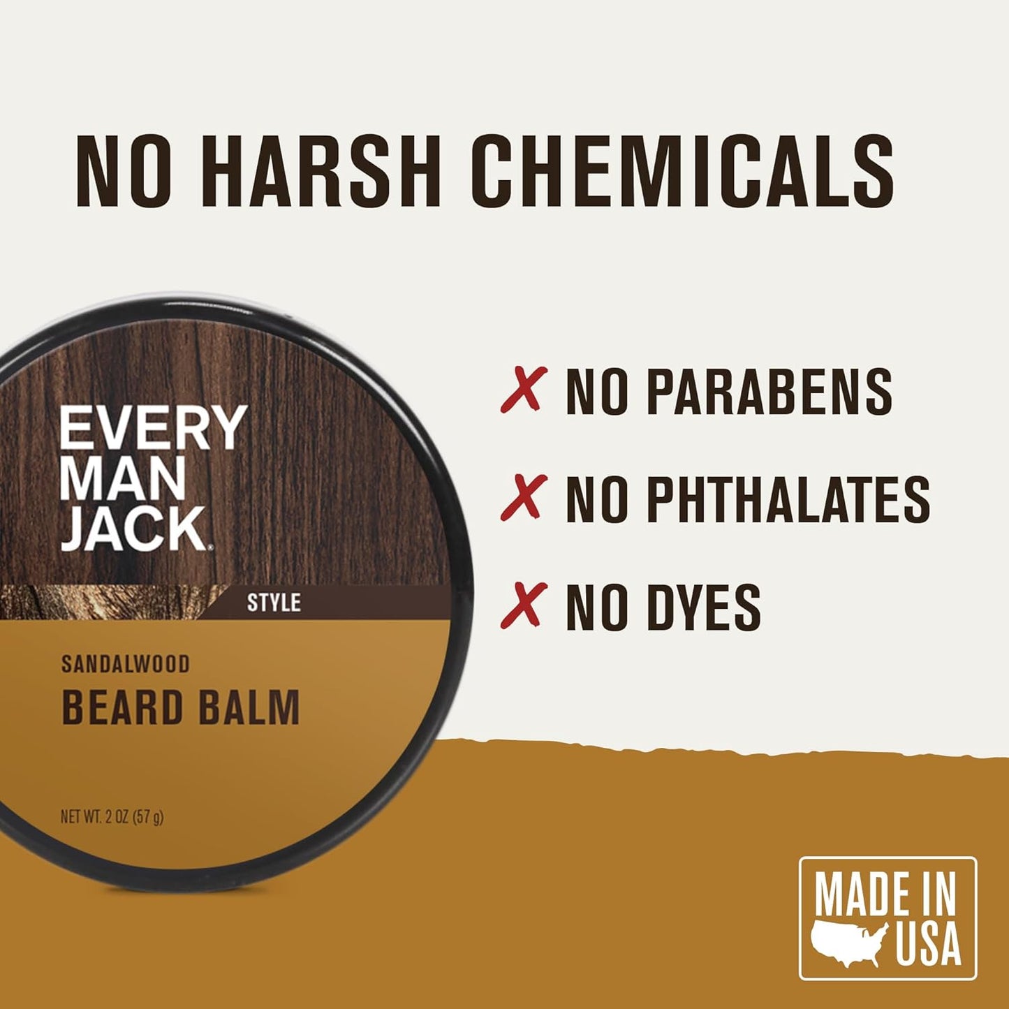 Every Man Jack Beard Balm - Moisturize, Strengthen And Style Your Beard w/Medium Hold - Light Sandalwood Scent - Made w/Naturally Derived Ingredients like Candelilla Wax and Shea Butter- 2oz