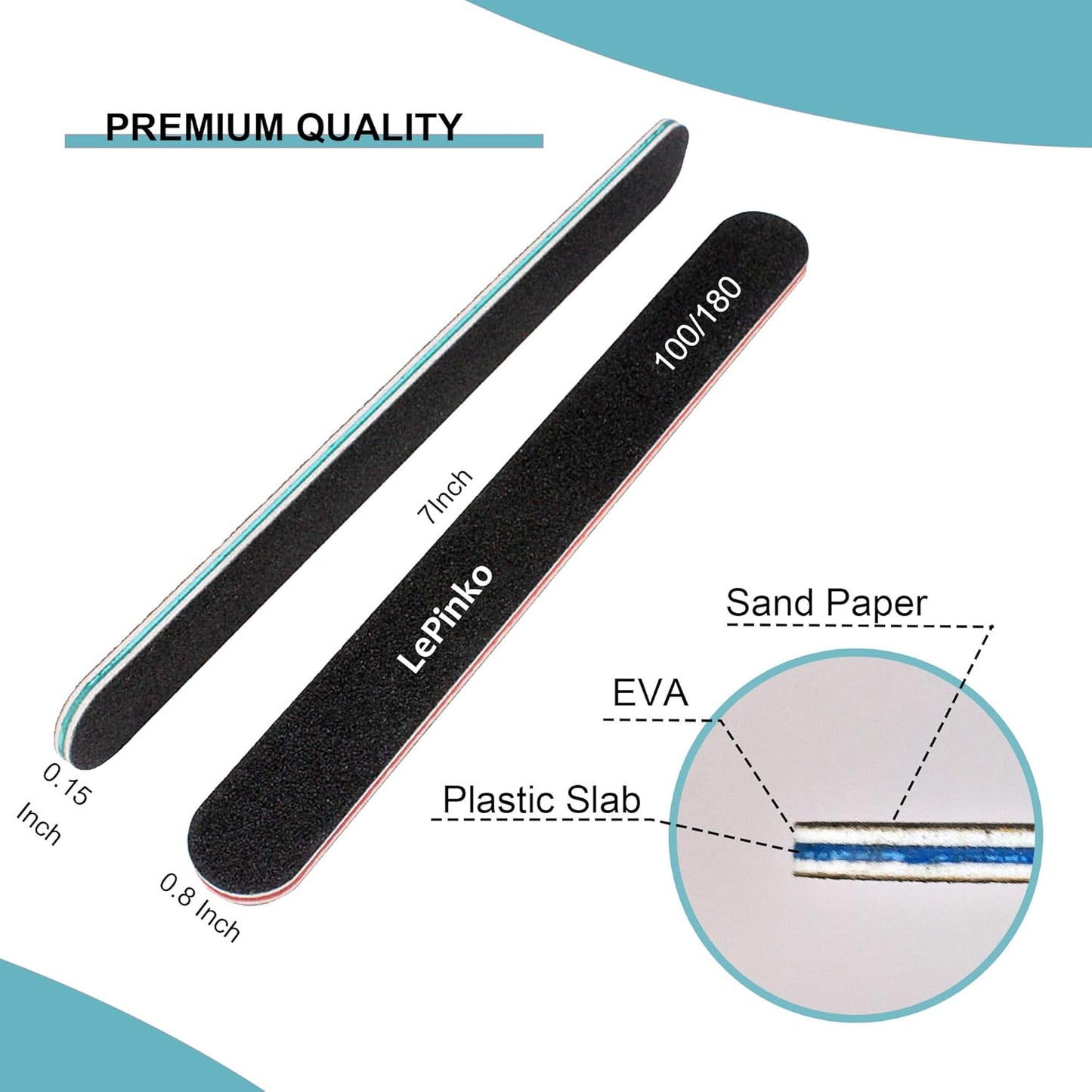 10PCS Double Sided 100/180 Grit Nail File Set, Washable Emery Board Nail Buffer Files for Home Salon Use, Professional Manicure Pedicure Tool for Acrylic False Nails and Gel Cosmetic
