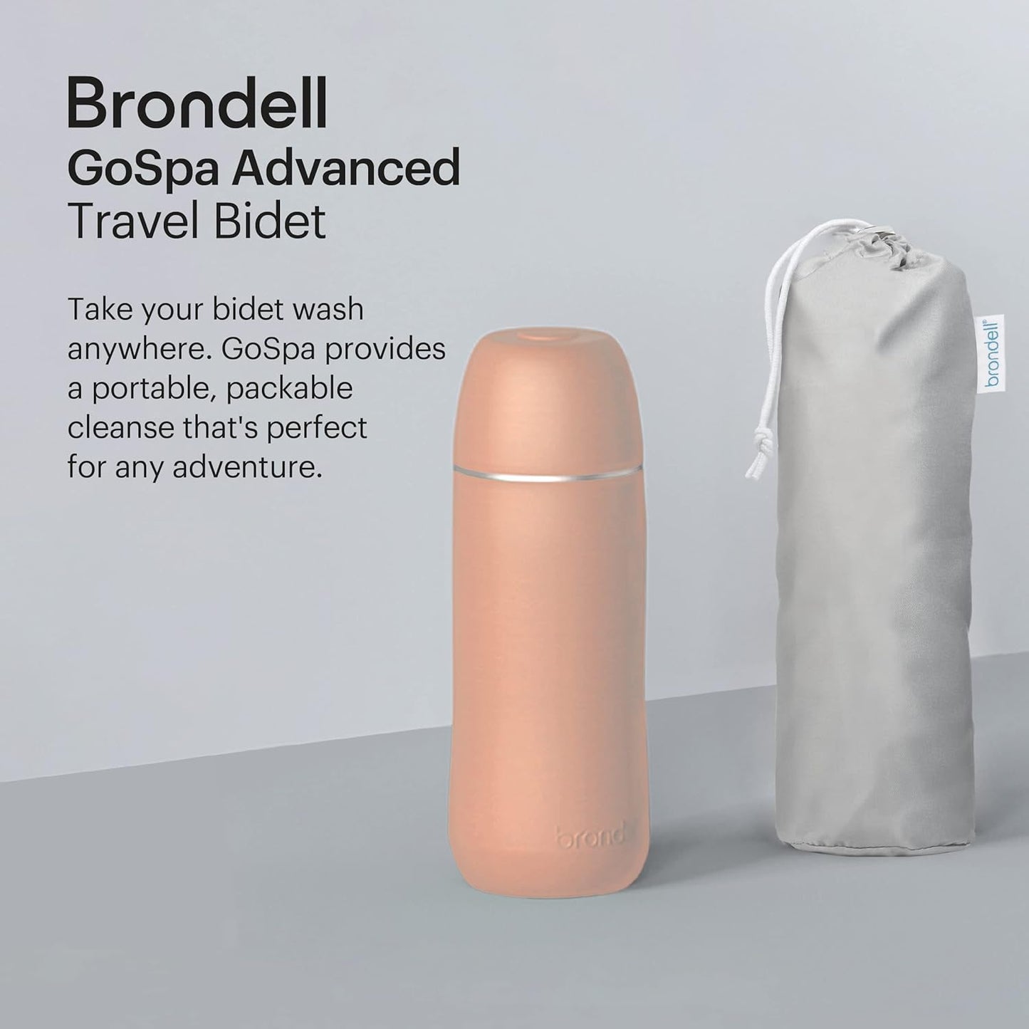 Brondell GoSpa Advanced Portable Bidet for Travel–Pop-Up Nozzle System –High-Quality Compact Bidet with Discreet Travel Bag for Convenient Storage–400mL, Pink