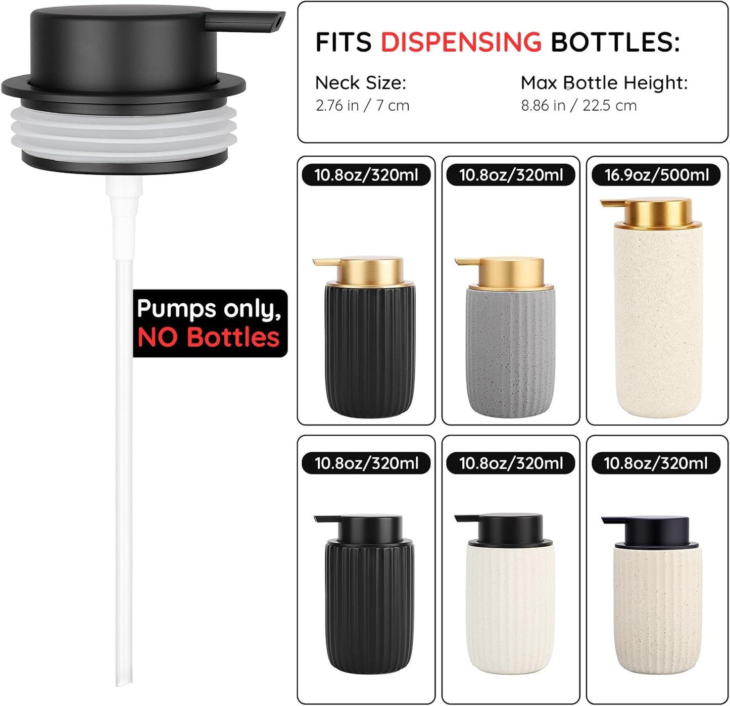 Segbeauty 2pcs Black Soap Dispenser Pump Head Replacement for Bathroom, Pump Head for Ceramic Hand Soap Dispenser Kitchen, Lid Replacement for Shampoo and Conditioner Bottle, Lotion Container Pumps