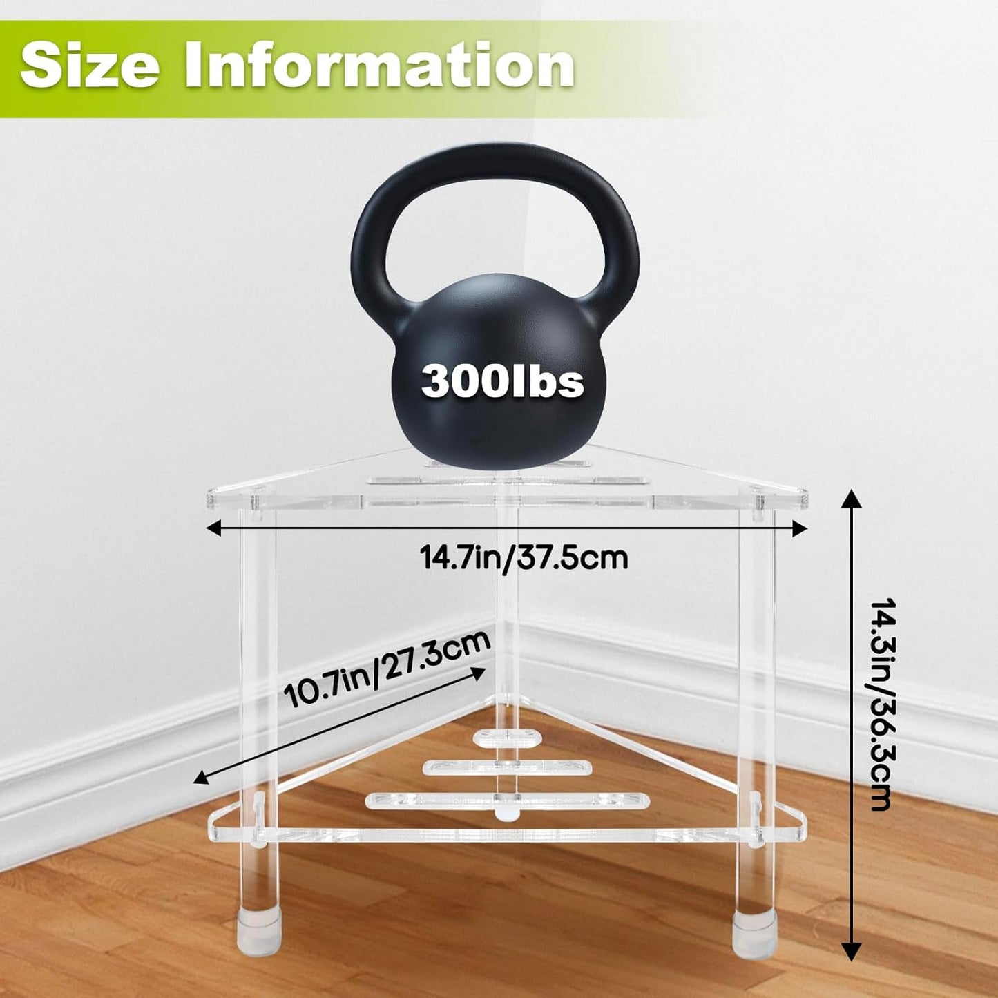 Acrylic Corner Shower Stool for Shaving Legs 14.3''H Clear Waterproof Foot Rest with Storage Shelf Triangle Shower Bench for Small Inside Spaces