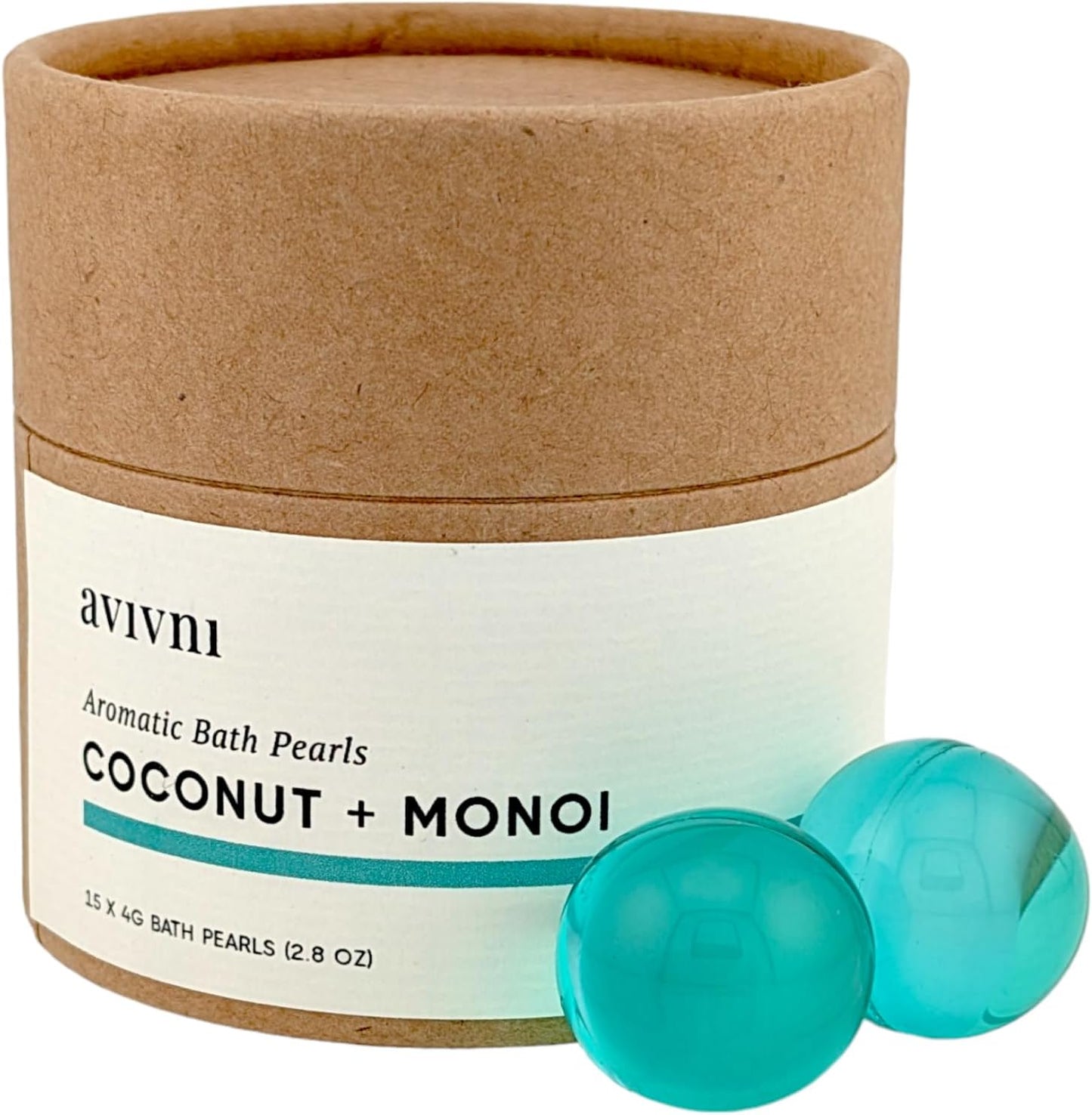 Avivni Moisturizing Bath Oil Beads (15 Pearls), Coconut Oil, Monoi Oil, Soothing Tropical Scent, Biodegradable, Recyclable Container, Mother's Day
