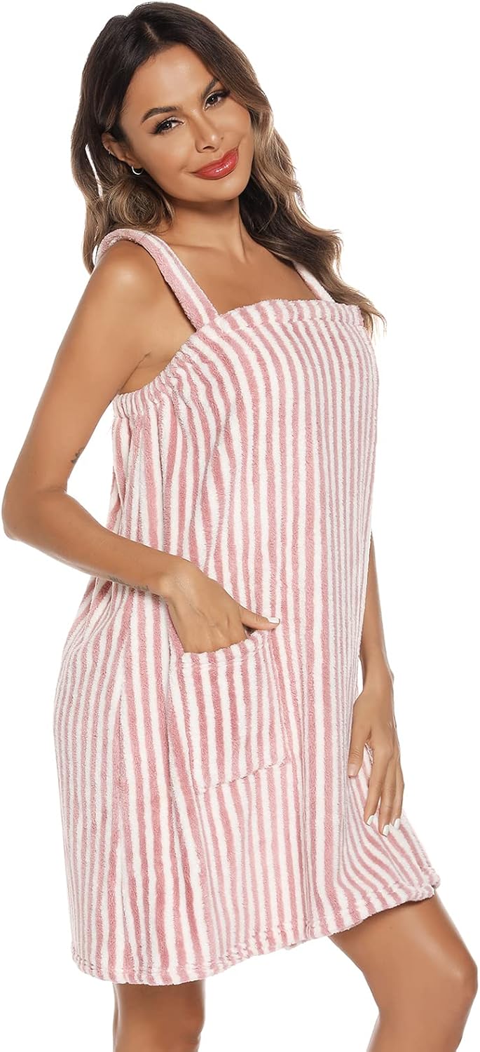 Veseacky Women Bath Wrap Towel for Womens Shower with Pocket Adjustable Spa Robe & Facial Headband