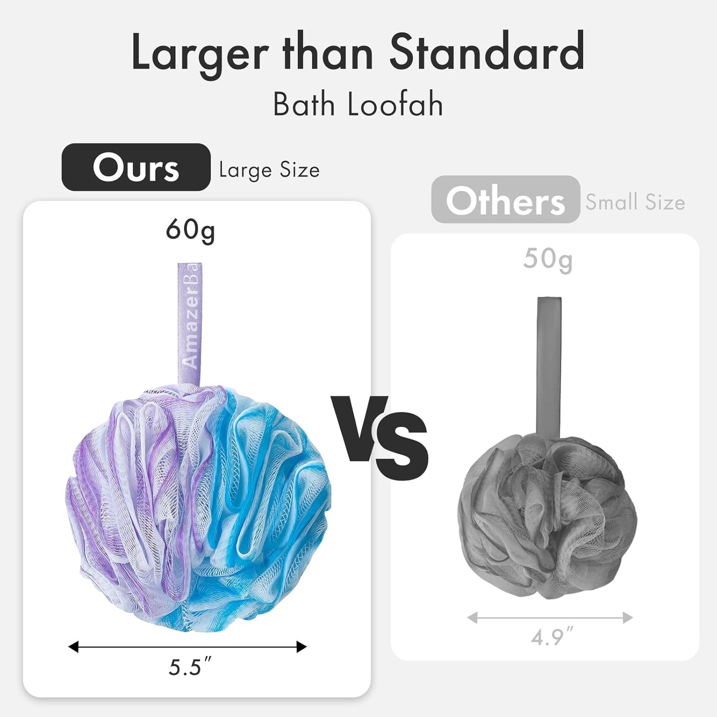 AmazerBath Charcoal Loofah Sponge, Shower Loofah 60g/PCS - Body Scrubber Loofa Set of 4 - Green, Purple & Blue, Bath Sponge for Men and Women