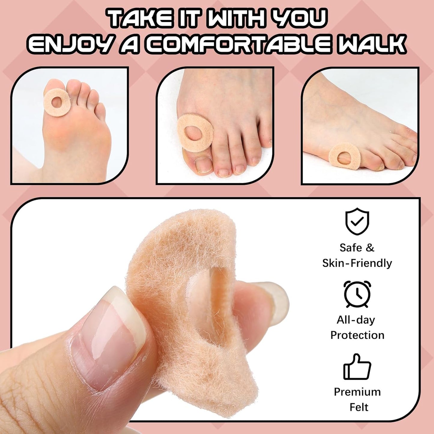 60 Pcs Felt Callus Cushions for Bottom of Foot Round Feet Corn Pads Adhesive Foot Callus Pads Soft Callous Cushions Bulk for Women Men Feet Toes Heel Pain Relief(Skin Color)