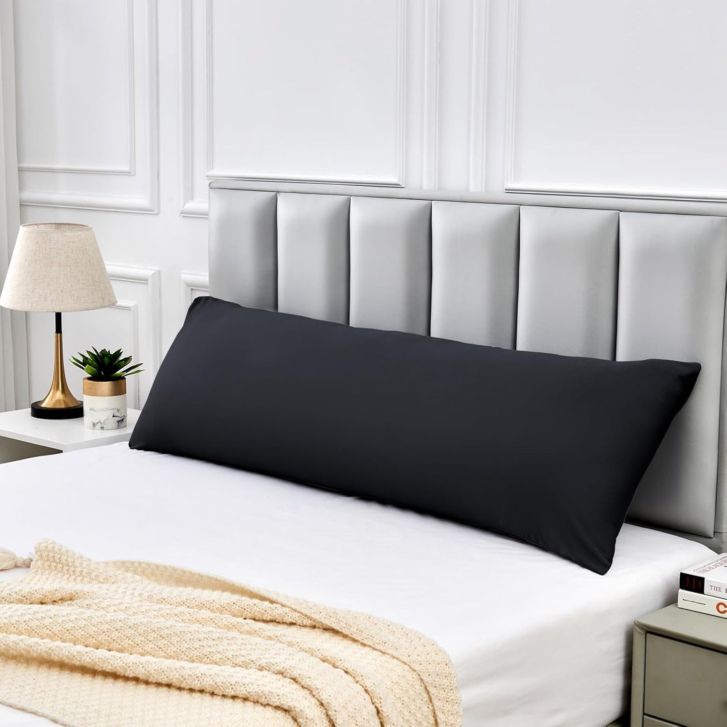 Warmstar Cotton Body Pillow Cover 1 Pack, 600 Thread Count Body Pillow case 20"x54", Long Body Pillow Case Cover Soft Breathable with Envelope Closure,Black