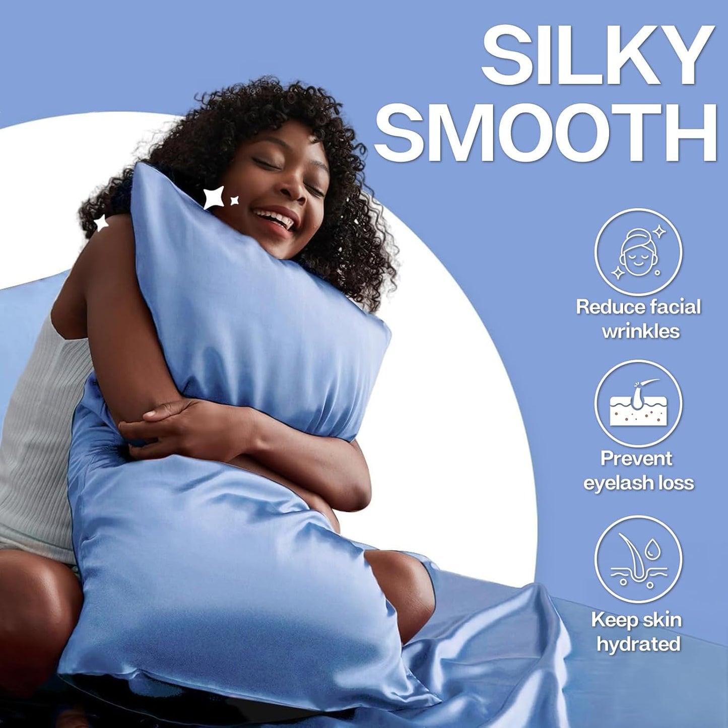 MR&HM Satin Pillowcase for Hair and Skin, Silk Satin Pillowcase 2 Pack, Queen Size Pillow Cases Set of 2, Silky Pillow Cover with Envelope Closure (20x30, Sky Blue)