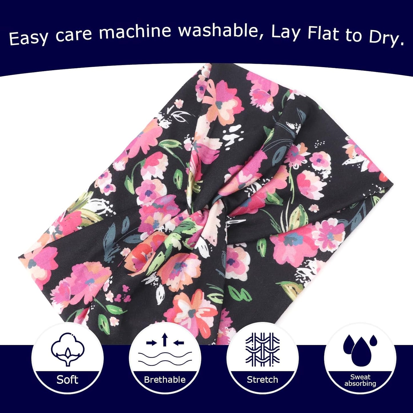 DRESHOW 4 Pack Turban Headbands for Women Wide Vintage Head Wraps Knotted Cute Hair Band Accessories