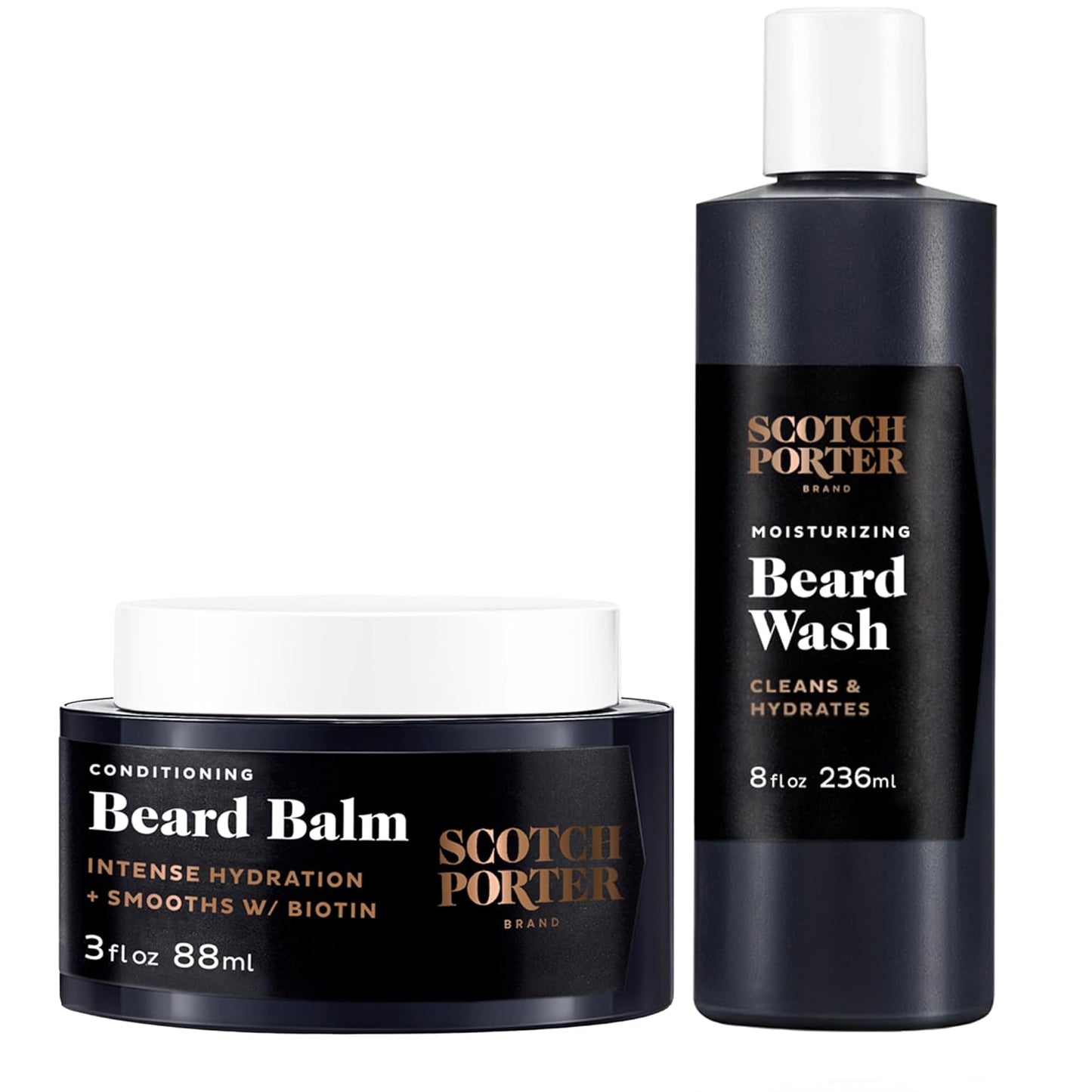 Scotch Porter Conditioning Beard Balm & Moisturizing Beard Wash Bundle – Smooth, Shape, Moisturize & Cleanse while Encouraging Growth for Fuller/Healthier-Looking Facial Hair – Two Pack