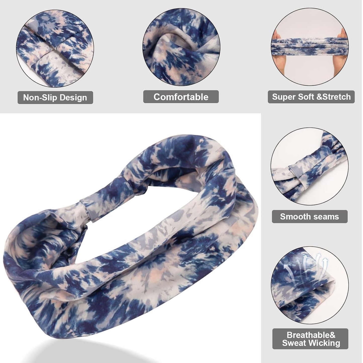 Cobahom 6Pcs Wide Headbands for Women Non Slip Soft Fabric Hair Wrap Boho Head Bands Elastic Sport Hair Bands for Workout Yoga Running (Natural Texture)