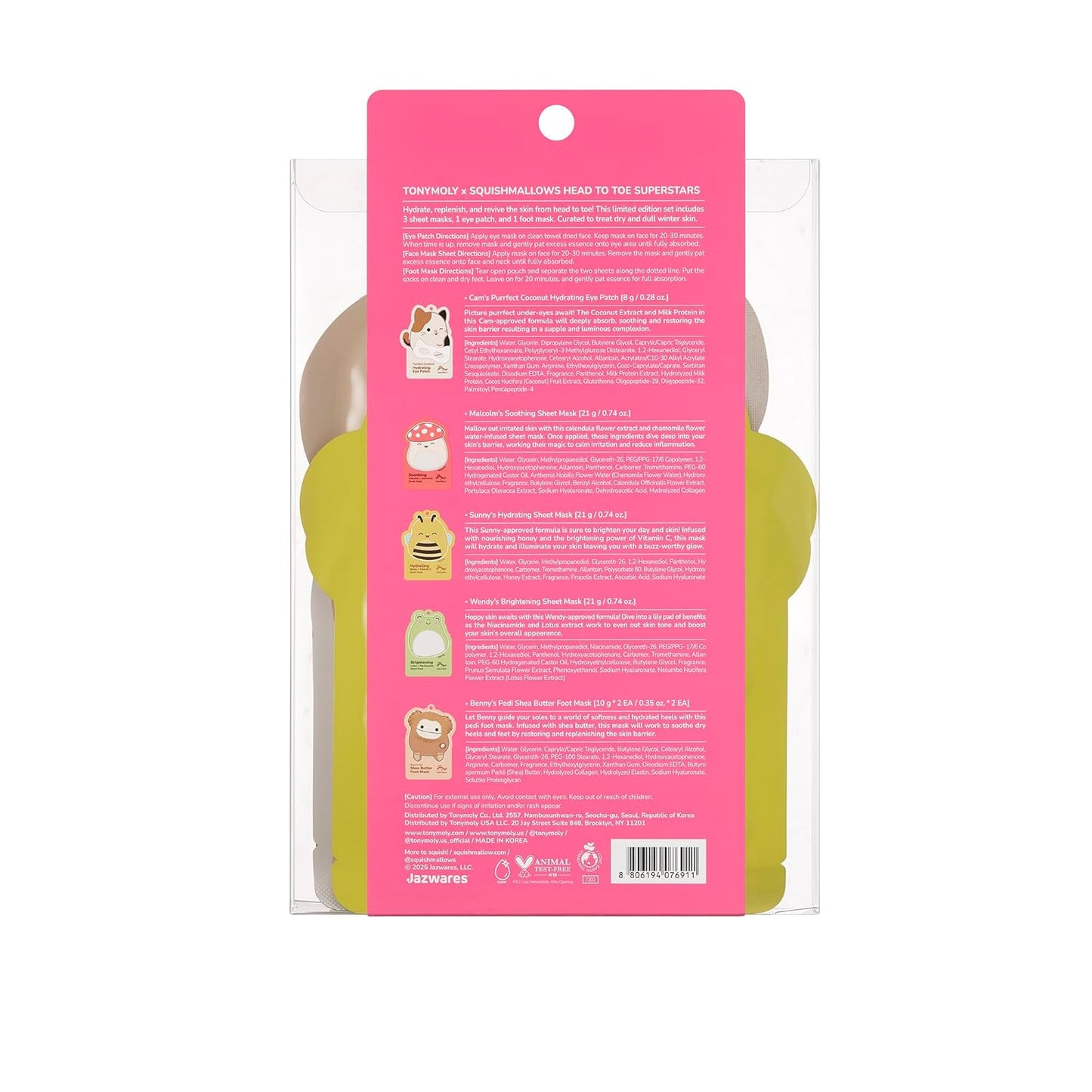 TONYMOLY x Squishmallows Head to Toe Mask Set – 5-Piece Holiday Face Mask & Body Care Gift Set | Hydrating, Brightening & Soothing Sheet Masks + Hand & Foot Masks | Limited Edition