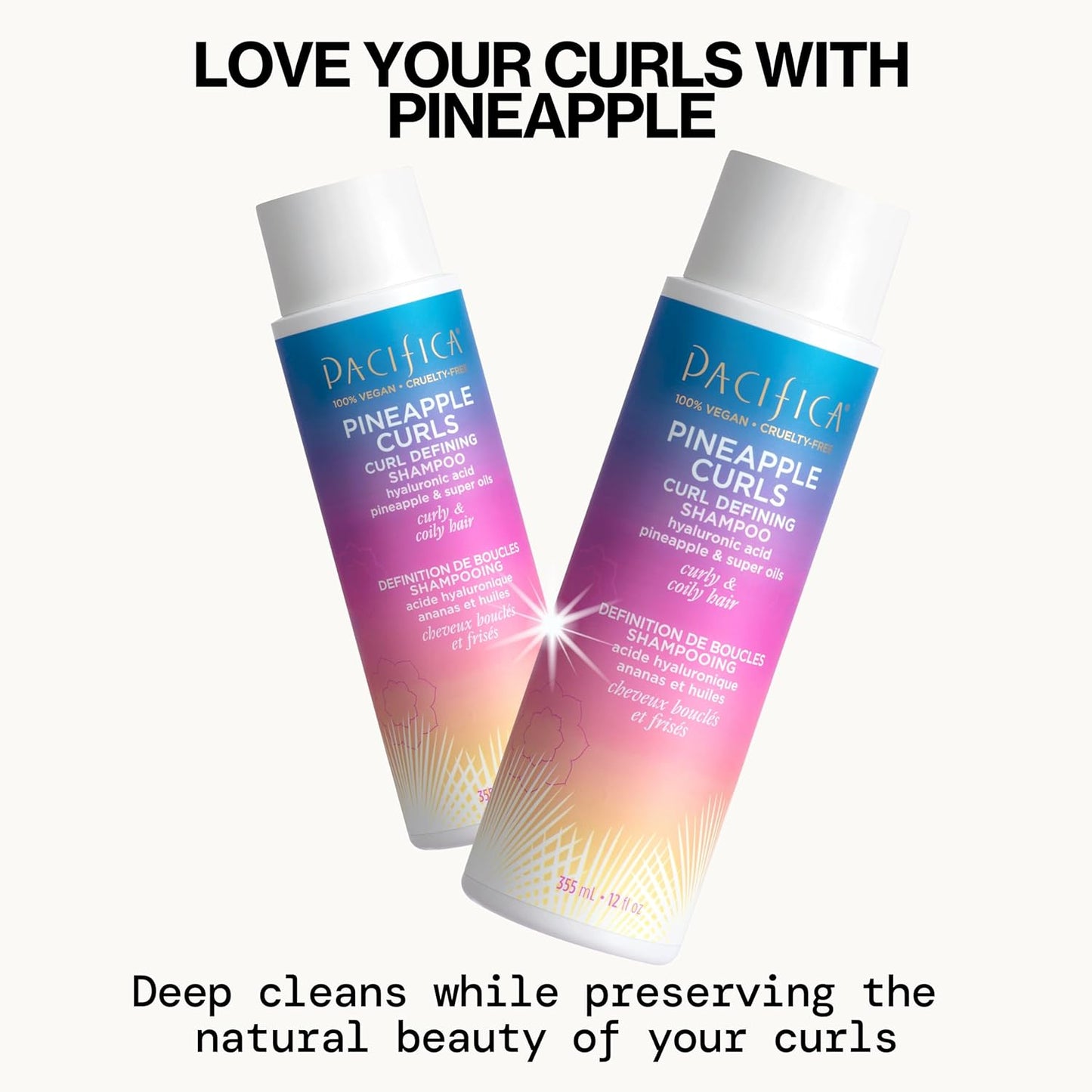 Pacifica Pineapple Curls Shampoo & Conditioner Set – Curl Defining Hair Care for Curly & Coily Hair, Enhances Bounce & Reduces Frizz Sulfate Free Clean Beauty Vegan & Cruelty-Free Dermatologist Tested