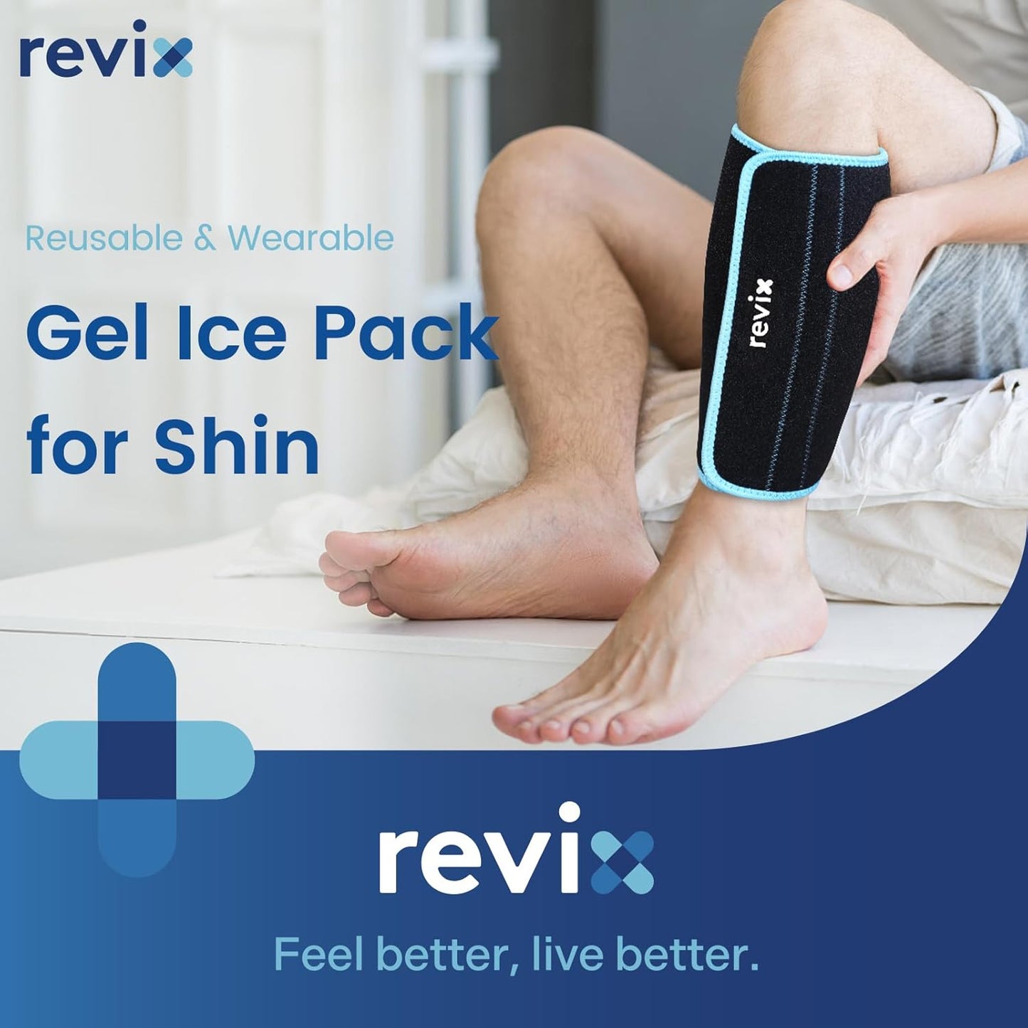 REVIX XL Shin Ice Pack Reusable Gel Cold Pack for Calf and Elbow Discomfort Relief, Leg Cold Therapy Compression Sleeve Refreezable, 360° Full Coverage