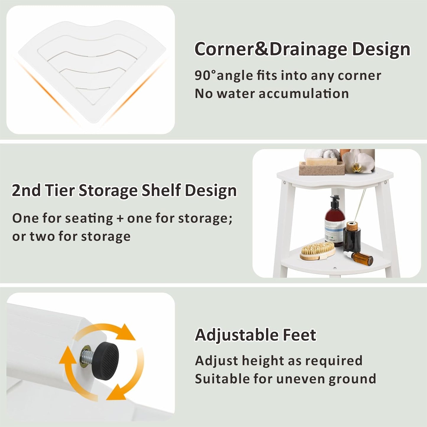 Corner Shower Bench,Plastic Stool for Shower Waterproof、Rot-Resistant,Shower Stool for Shaving Legs,Shower Benches for Inside Shower,Shower Bench Seat with Storage (White, 11.8 * 18.9 * 16.7)
